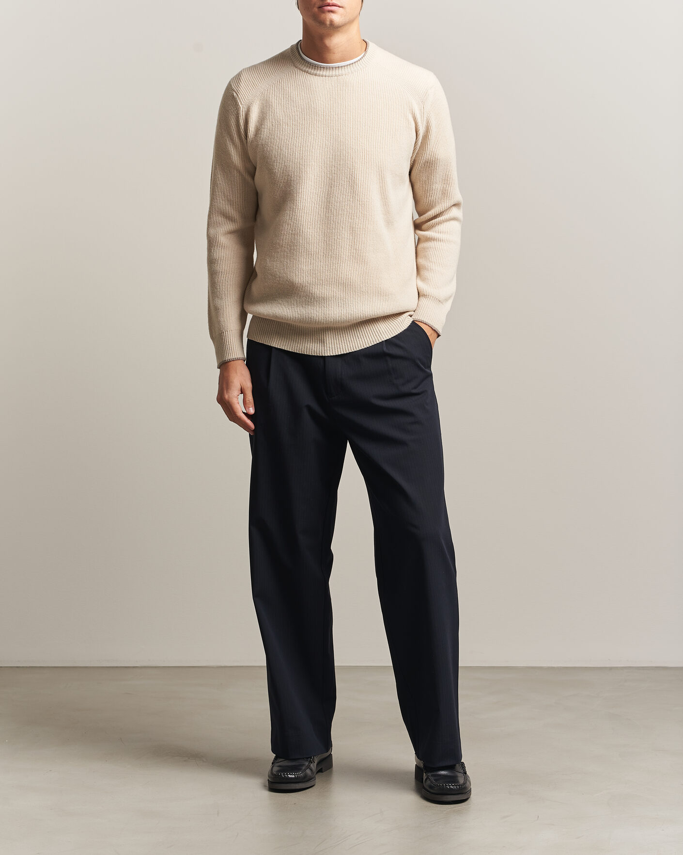 Mies | Puserot | Altea | Rib Wool Raglan Sweater Cream