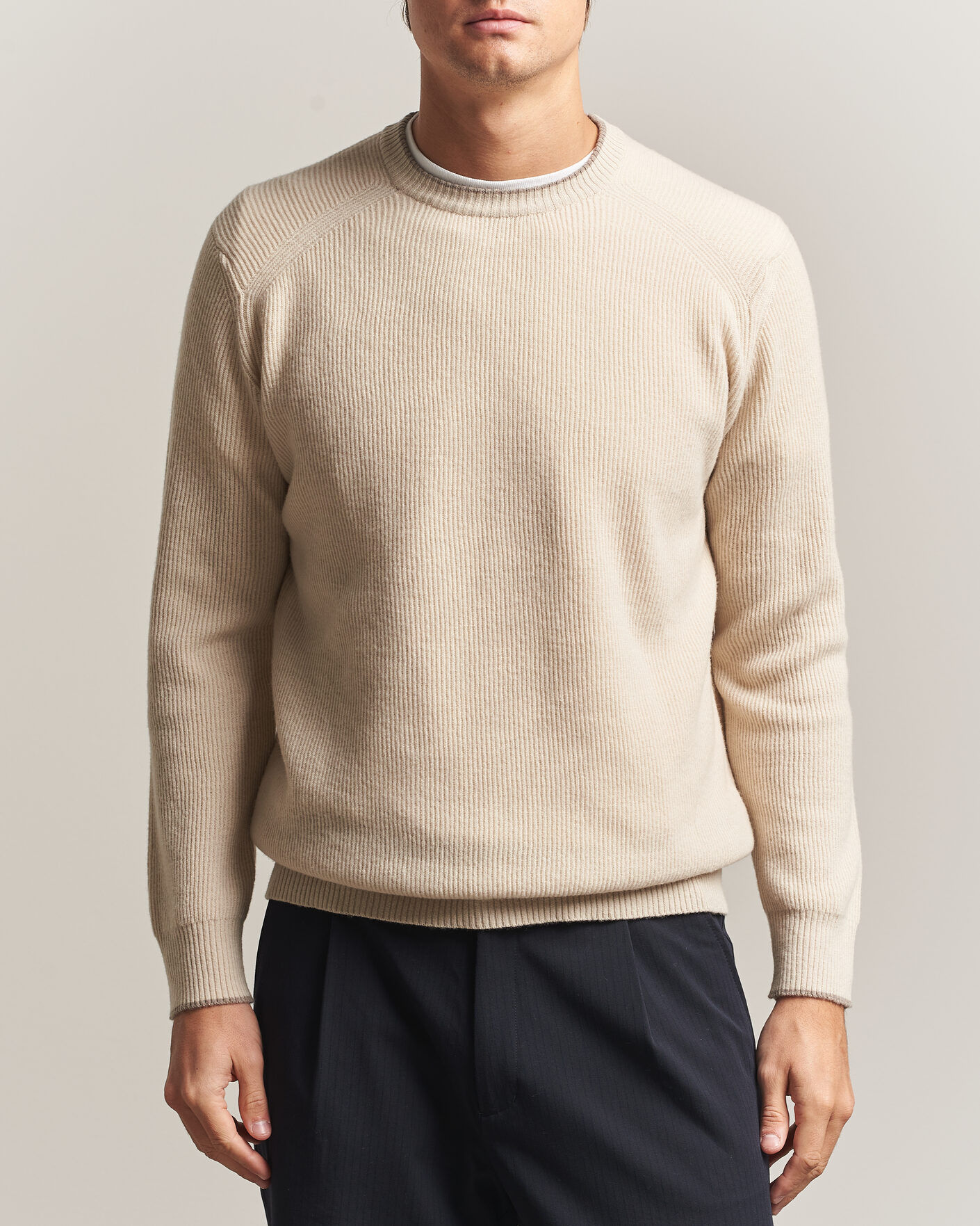 Mies | Puserot | Altea | Rib Wool Raglan Sweater Cream