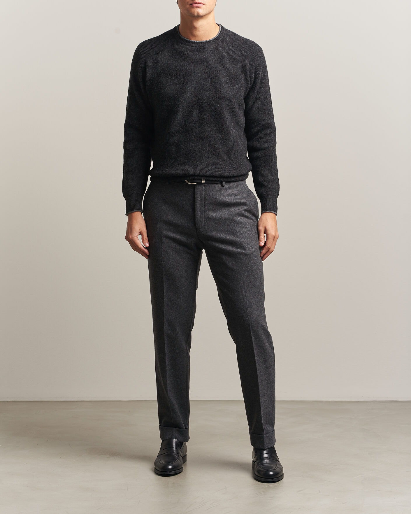 Mies | Puserot | Altea | Rib Wool Raglan Sweater Charcoal