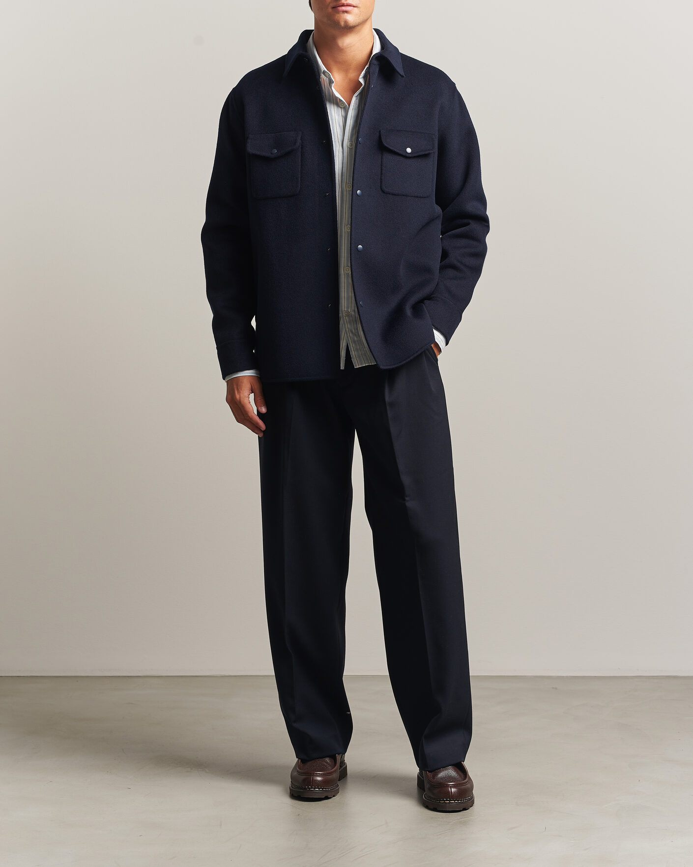 Mies | Takit | Aspesi | Double Wool Shirt Jacket Navy