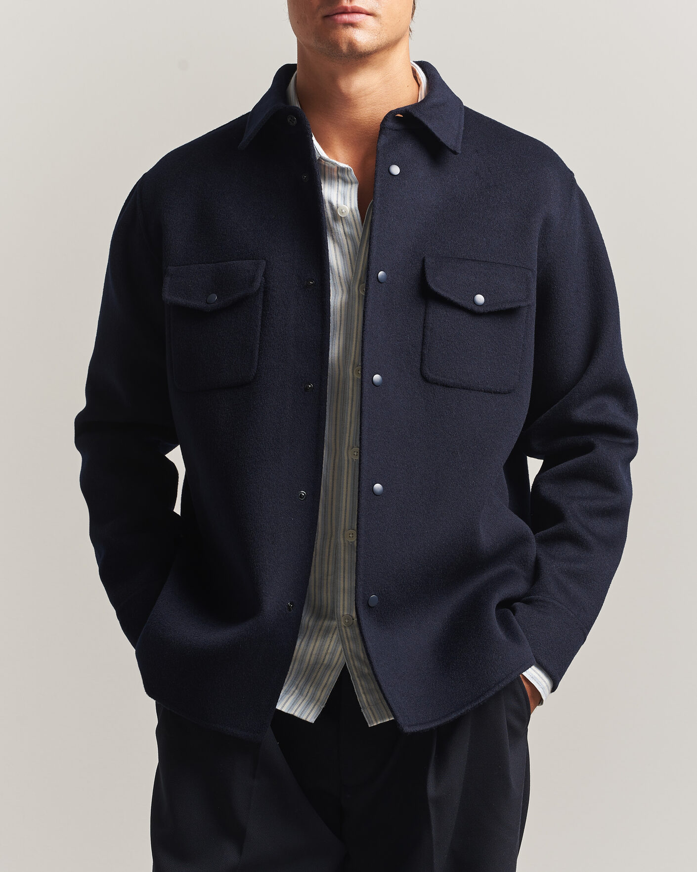 Mies | Takit | Aspesi | Double Wool Shirt Jacket Navy