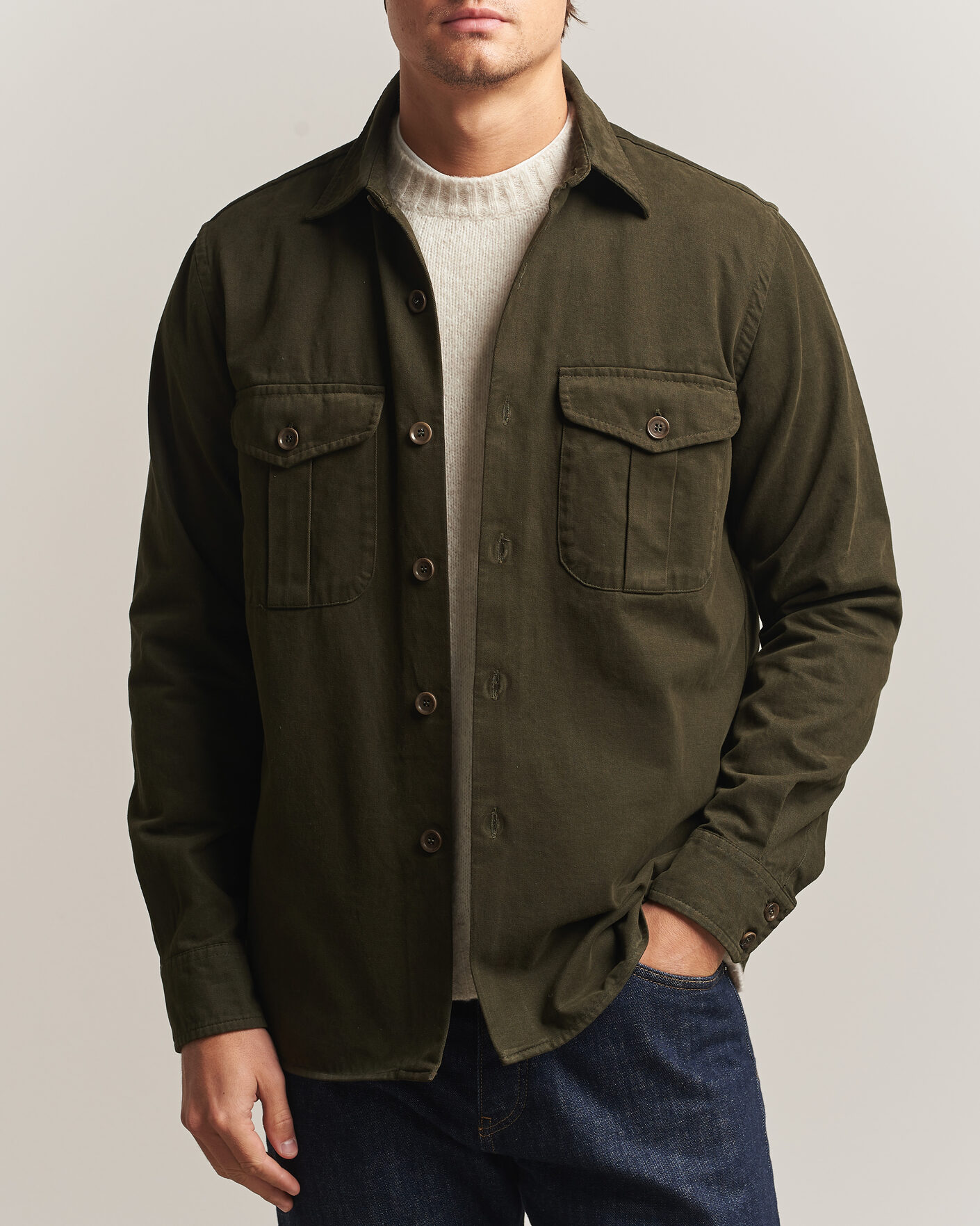 Mies | Kauluspaidat | Aspesi | Twill Cotton Overshirt Military