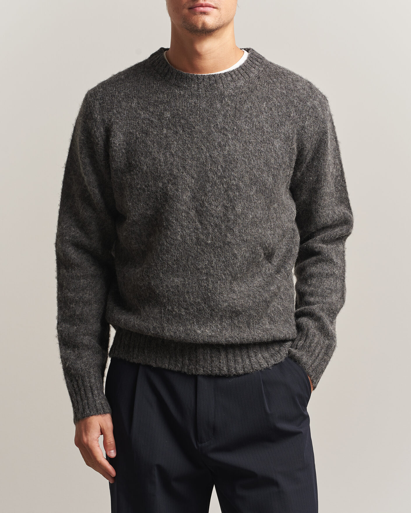 Mies | Puserot | Aspesi | Brushed Shetland Sweater Grey Melange