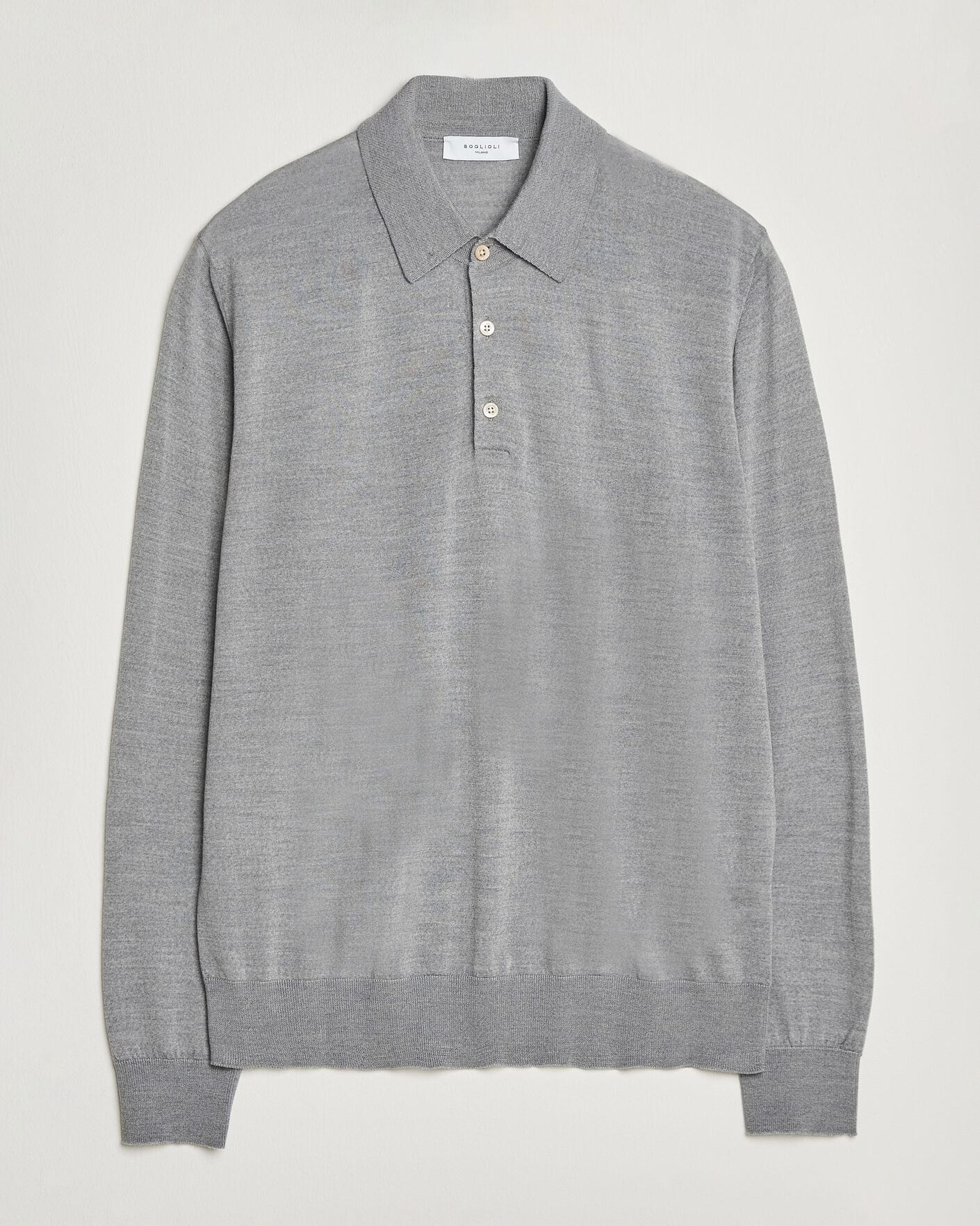 Mies | Puserot | Boglioli | Knitted Long Sleeve Polo Light Grey