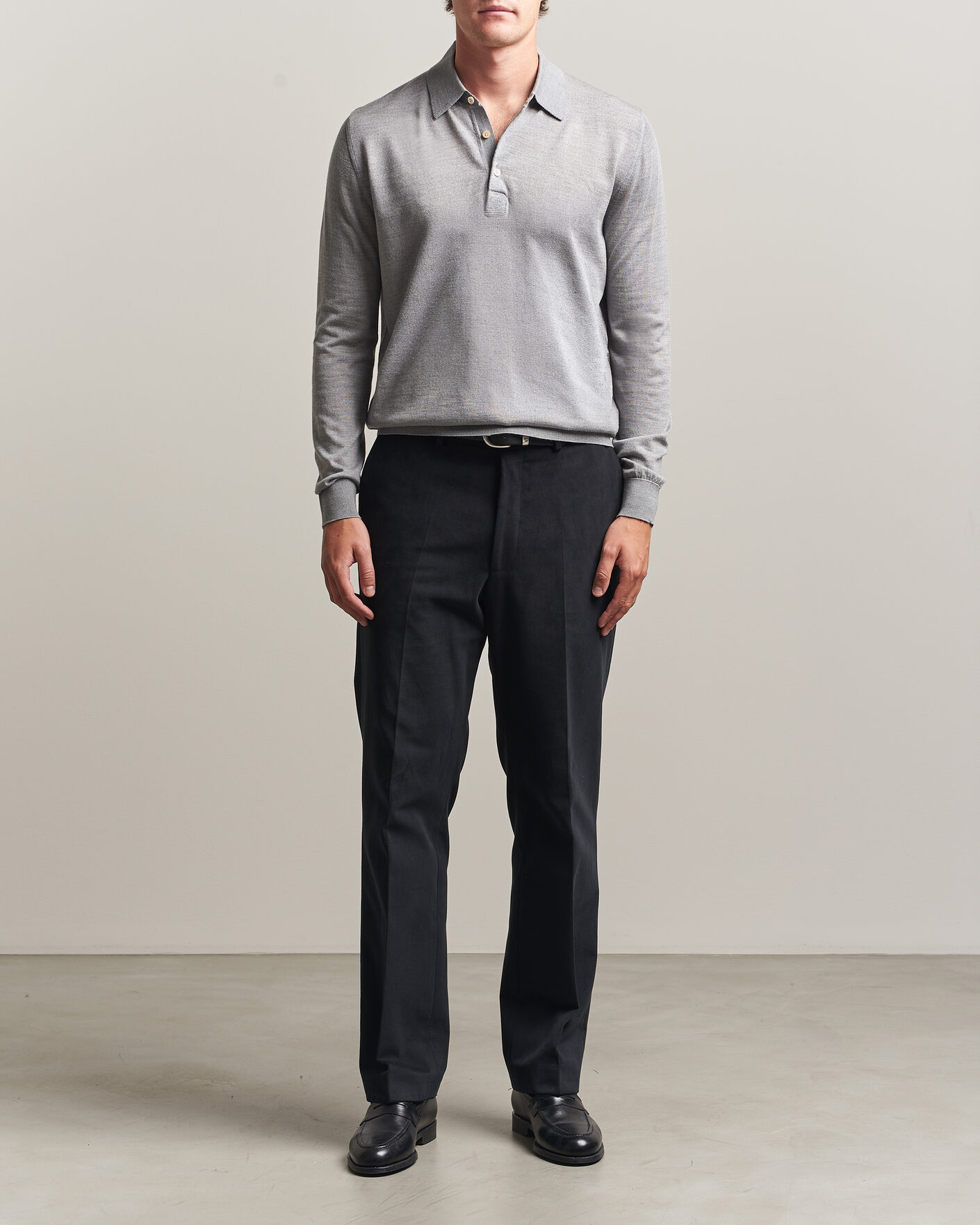 Mies | Puserot | Boglioli | Knitted Long Sleeve Polo Light Grey