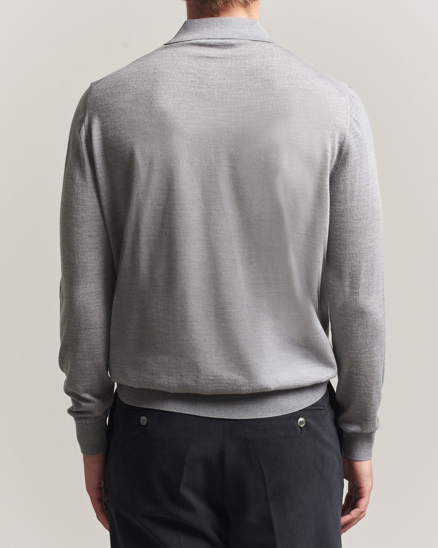 Mies | Puserot | Boglioli | Knitted Long Sleeve Polo Light Grey