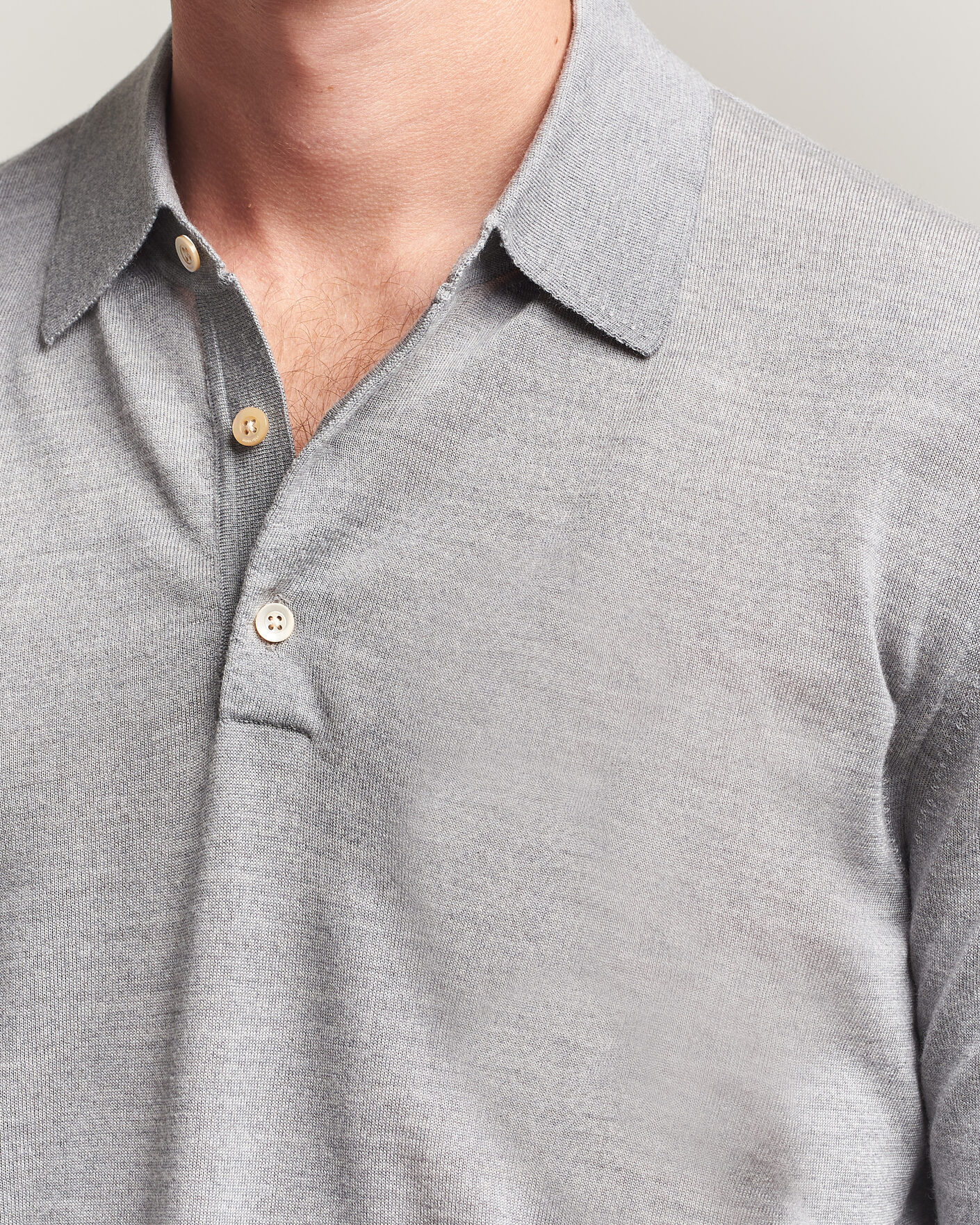Mies | Puserot | Boglioli | Knitted Long Sleeve Polo Light Grey
