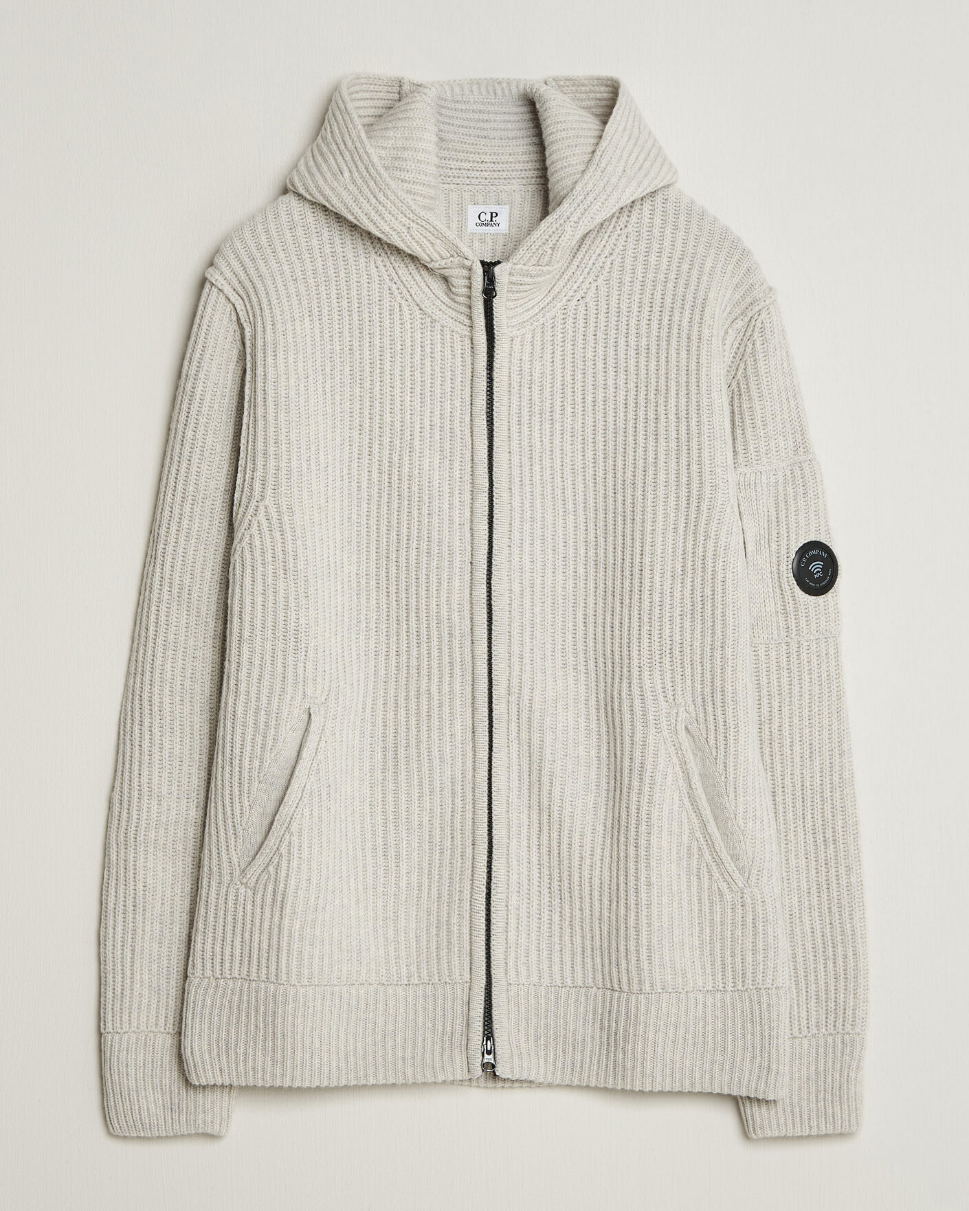Mies | Puserot | C.P. Company | Heavy Lambswool Hood Zip Light Grey
