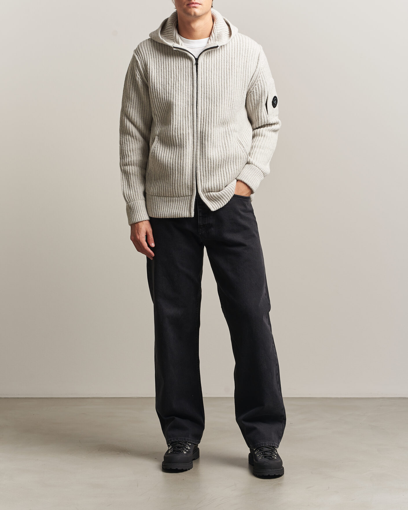 Mies | Puserot | C.P. Company | Heavy Lambswool Hood Zip Light Grey