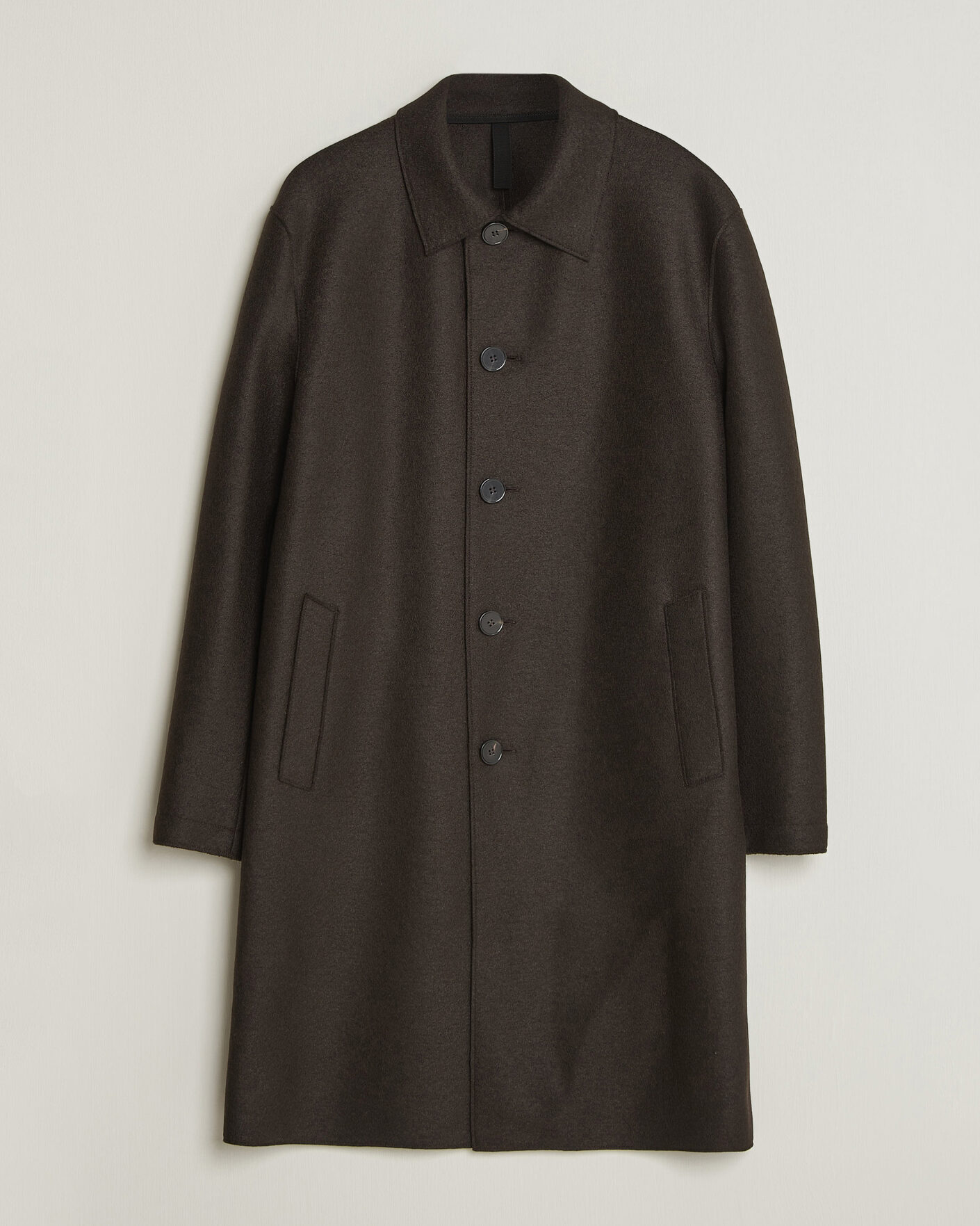 Mies | Takit | Harris Wharf London | Pressed Wool Mac Coat Dark Brown