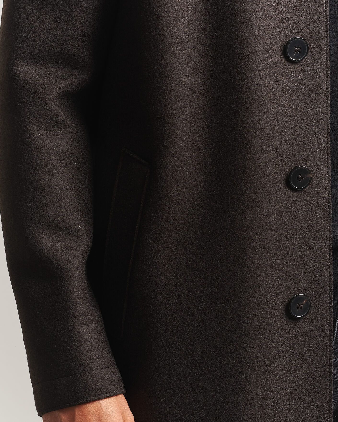 Mies | Takit | Harris Wharf London | Pressed Wool Mac Coat Dark Brown