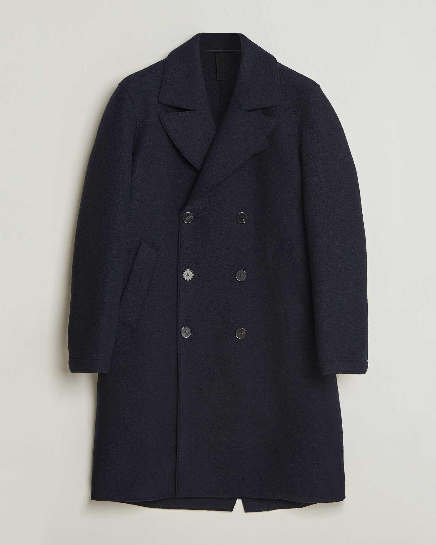 Mies | Takit | Harris Wharf London | Pressed Wool Long Peacoat Navy Blue