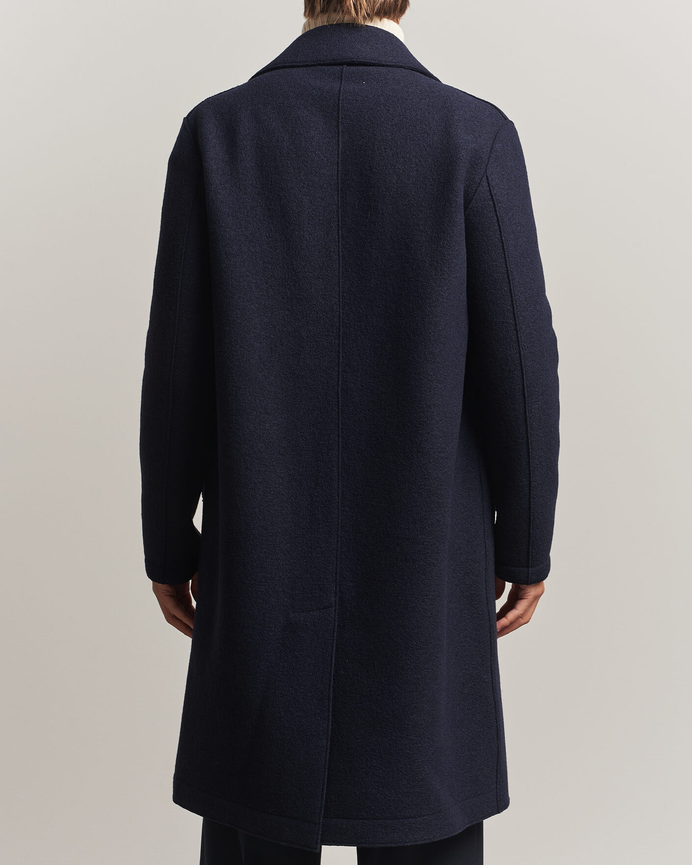 Mies | Takit | Harris Wharf London | Pressed Wool Long Peacoat Navy Blue