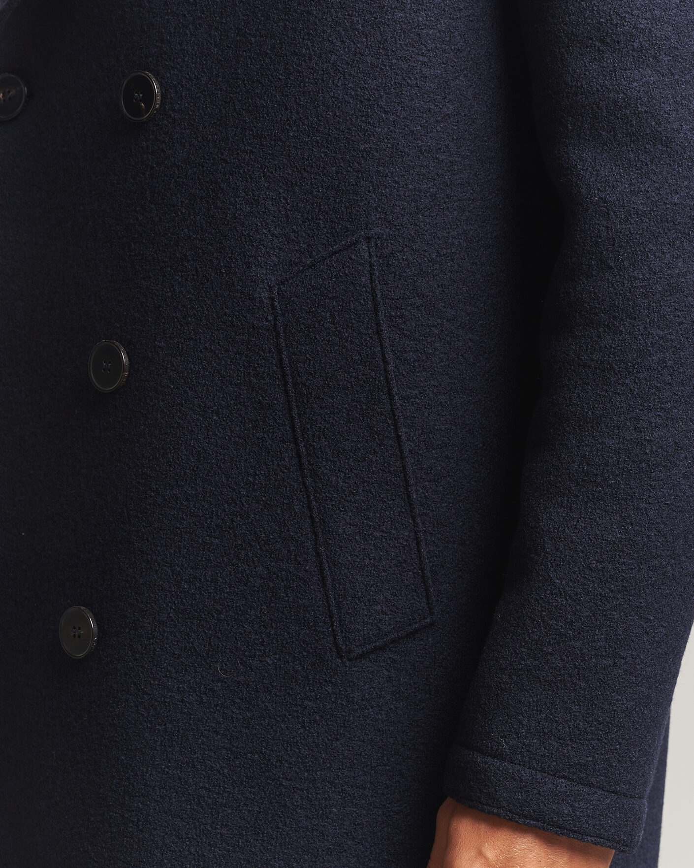 Mies | Takit | Harris Wharf London | Pressed Wool Long Peacoat Navy Blue