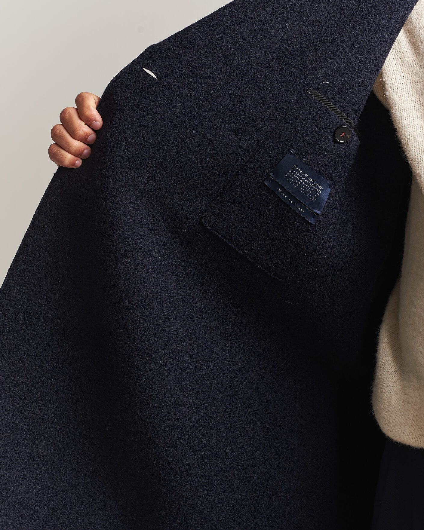 Mies | Takit | Harris Wharf London | Pressed Wool Long Peacoat Navy Blue