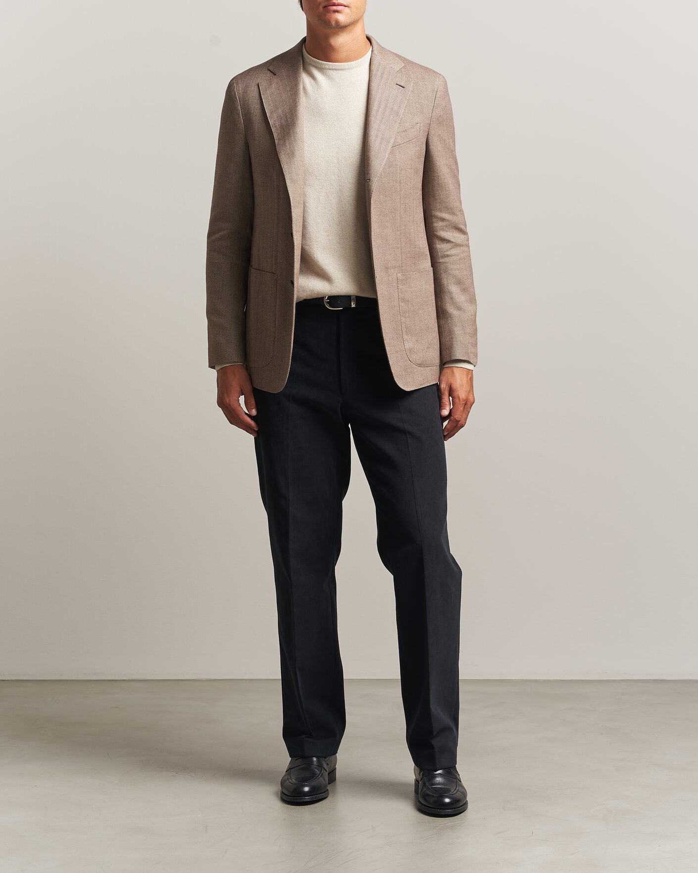 Mies | Pikkutakit | Caruso | Aida Herringbone Cotton Flannel Blazer Beige