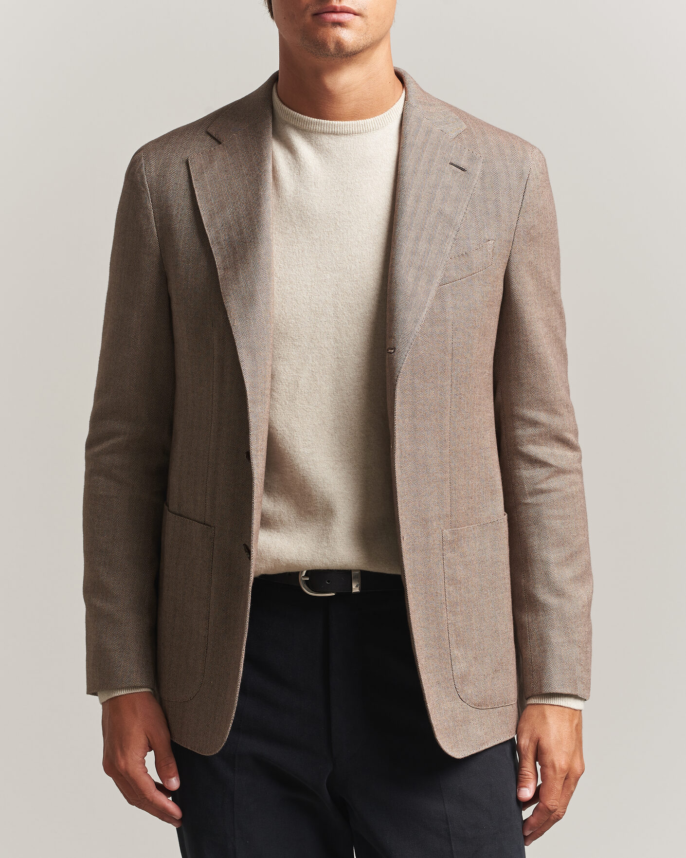 Mies | Pikkutakit | Caruso | Aida Herringbone Cotton Flannel Blazer Beige