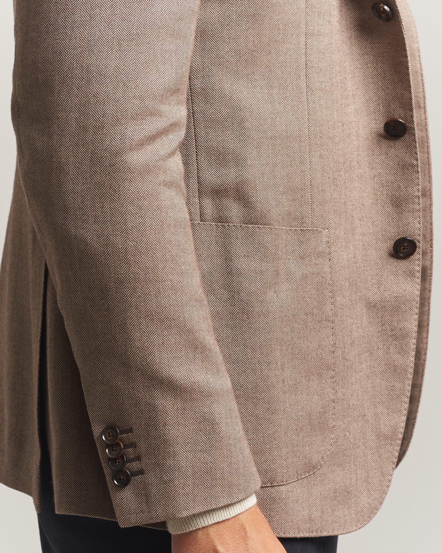 Mies | Pikkutakit | Caruso | Aida Herringbone Cotton Flannel Blazer Beige