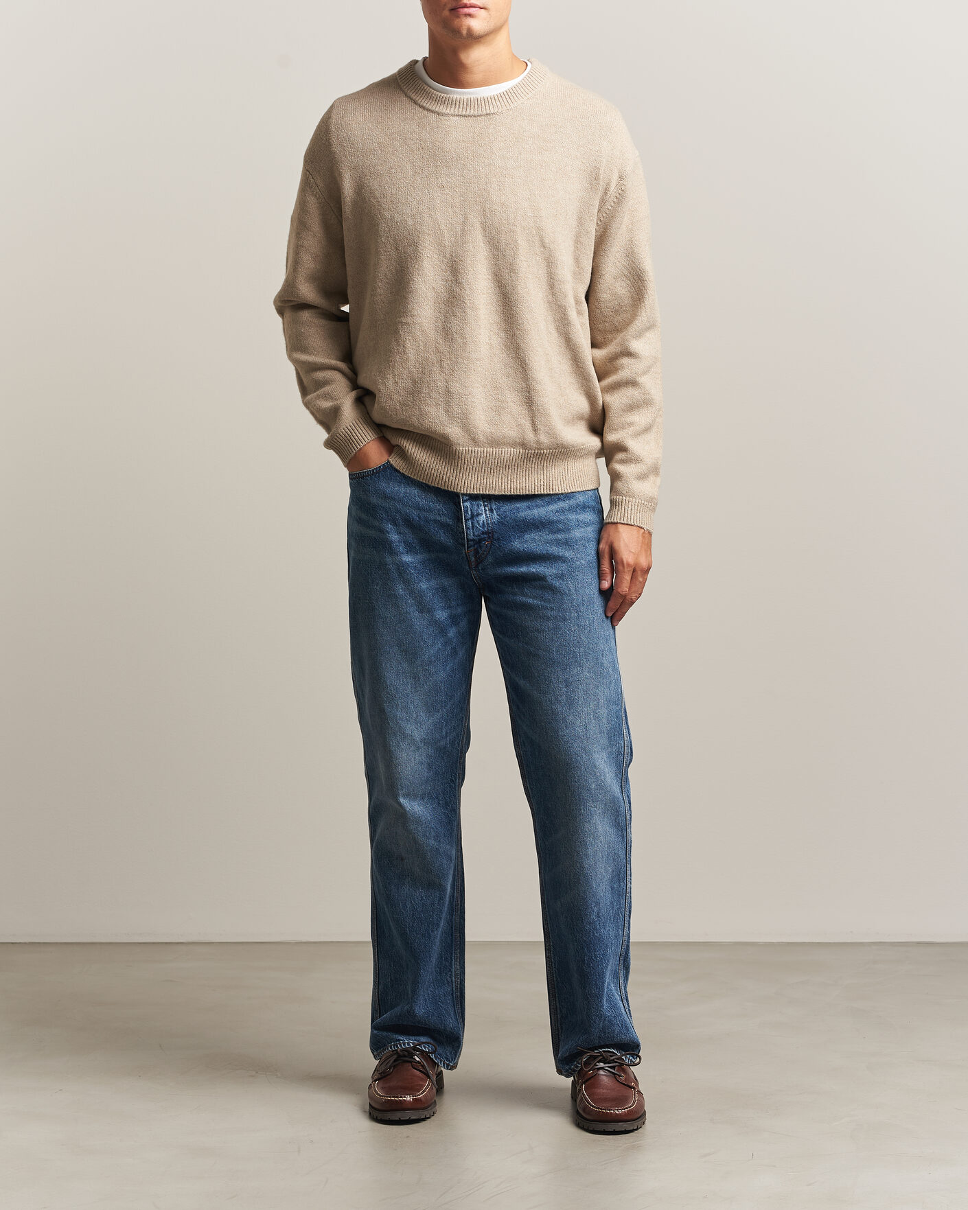 Mies | Puserot | KnowledgeCotton Apparel | Knitted Crewneck Feather Grey