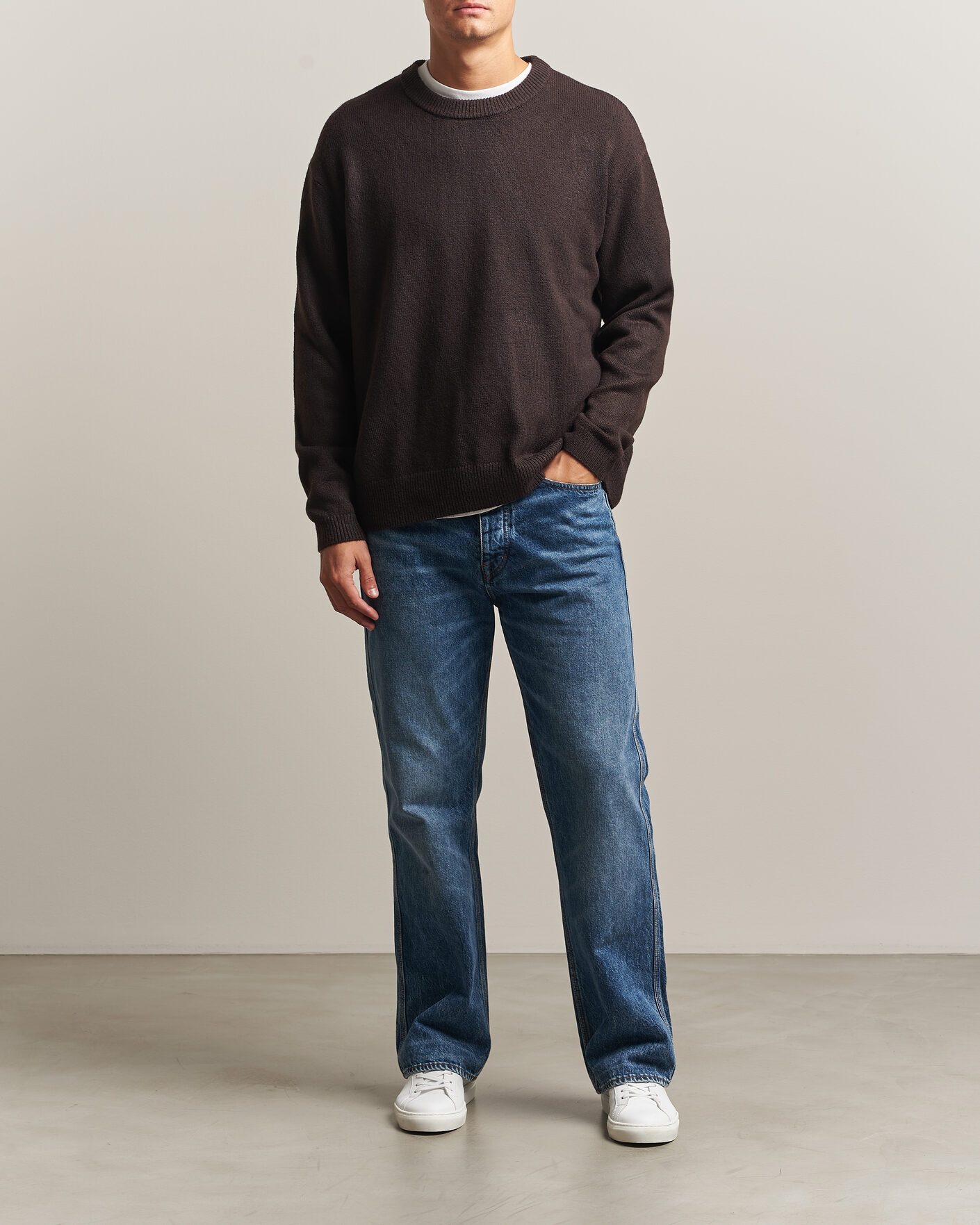 Mies | Puserot | KnowledgeCotton Apparel | Knitted Crewneck Chocolate Tort