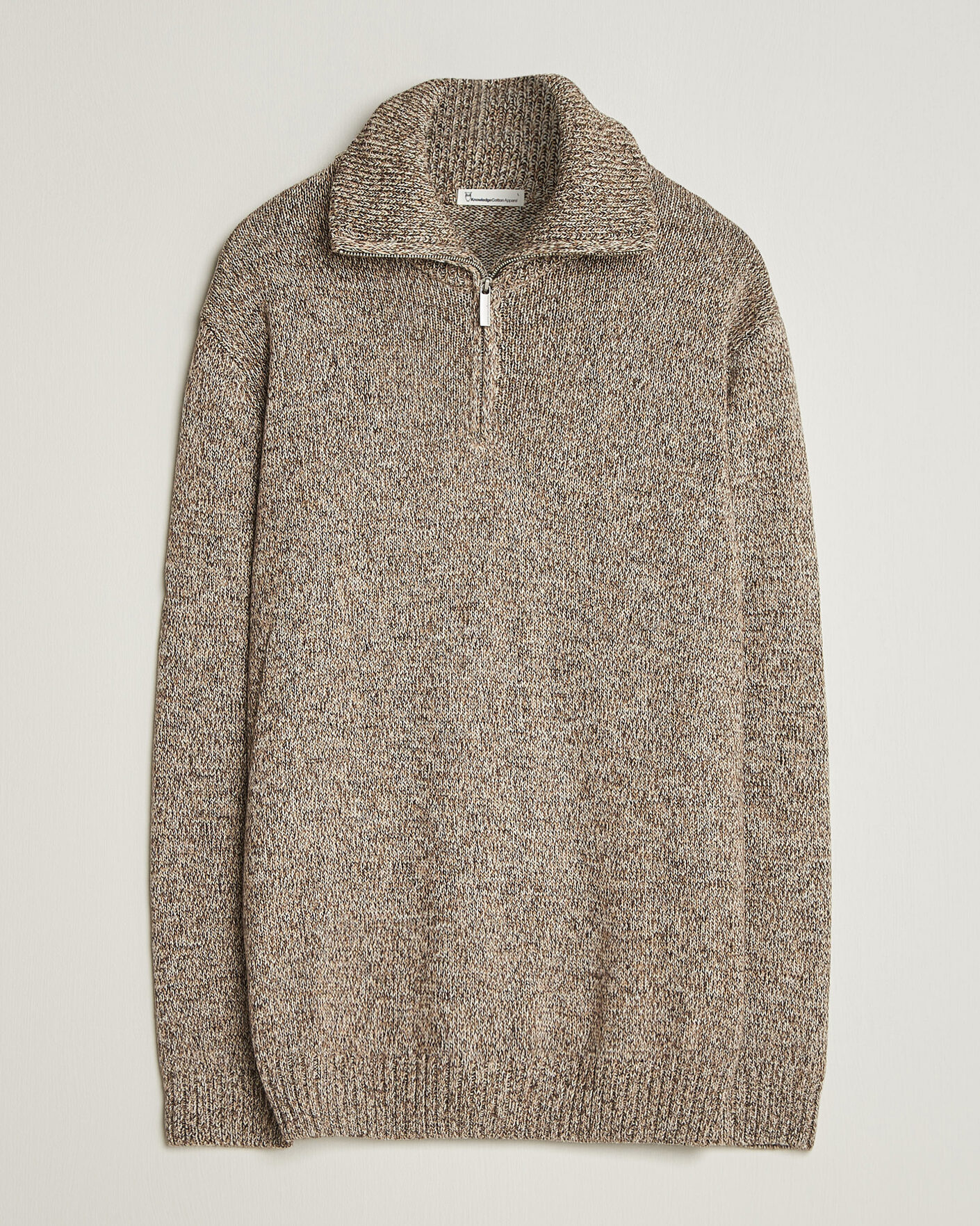 Mies | Puserot | KnowledgeCotton Apparel | Heavy Knitted Half Zip Brown