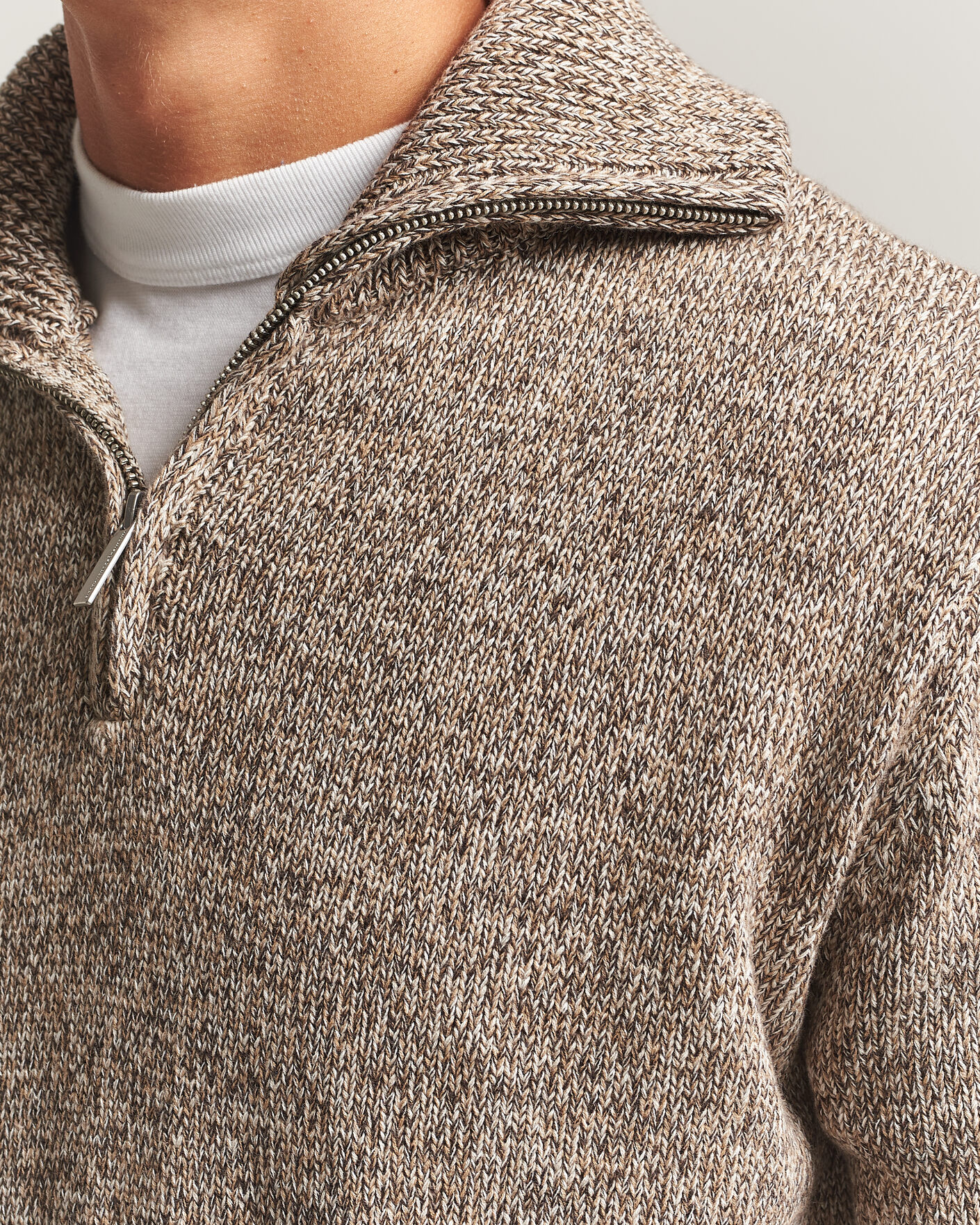 Mies | Puserot | KnowledgeCotton Apparel | Heavy Knitted Half Zip Brown