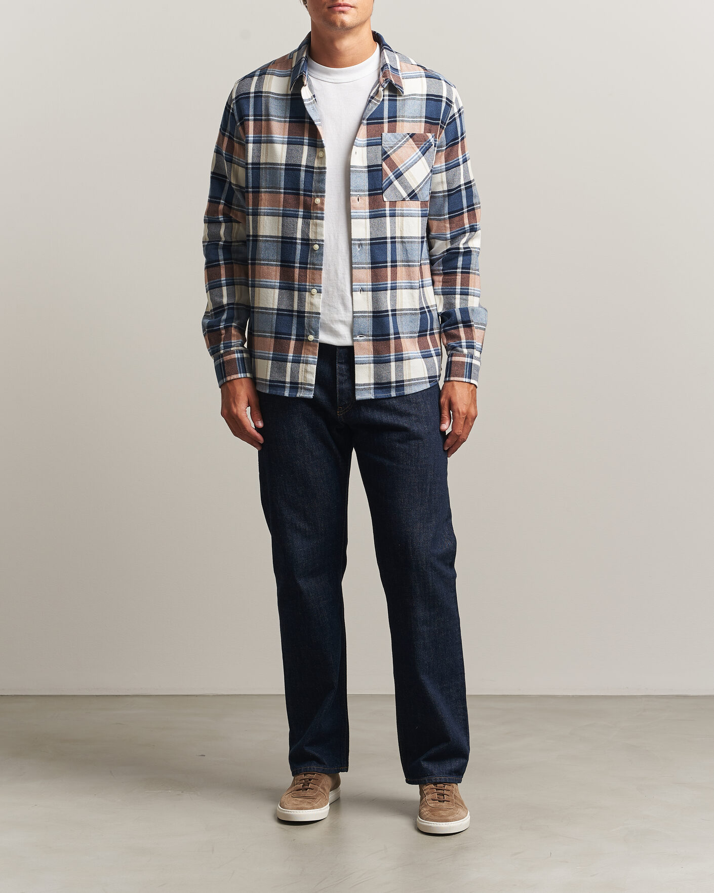 Mies | Kauluspaidat | KnowledgeCotton Apparel | Regular Fit Check Melange Flannel Shirt Navy