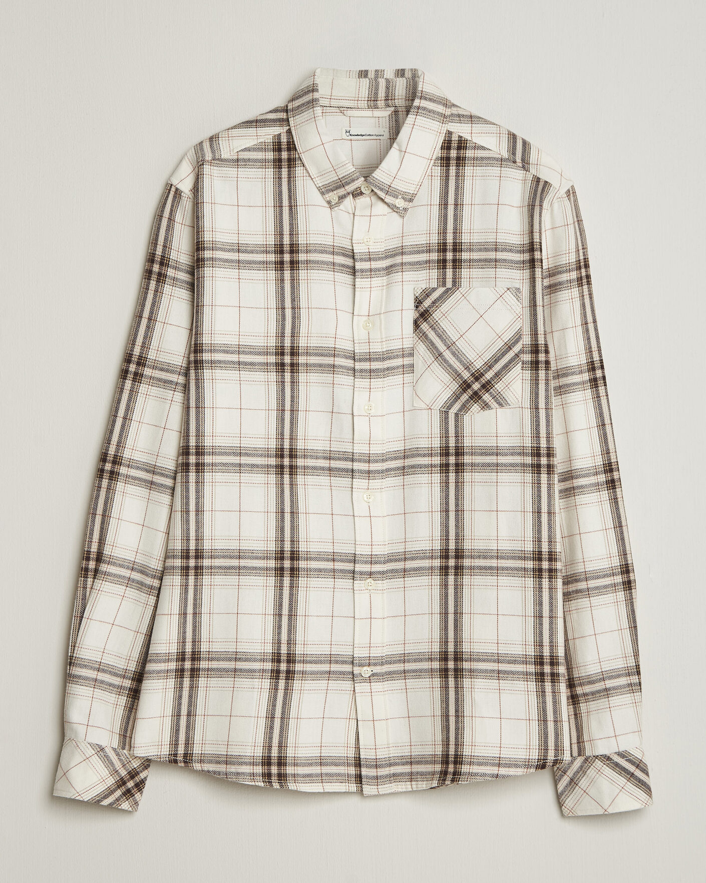 Mies | Kauluspaidat | KnowledgeCotton Apparel | Regular Fit Check Melange Flannel Shirt Cream