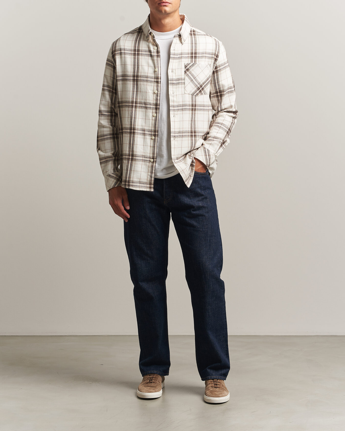 Mies | Kauluspaidat | KnowledgeCotton Apparel | Regular Fit Check Melange Flannel Shirt Cream