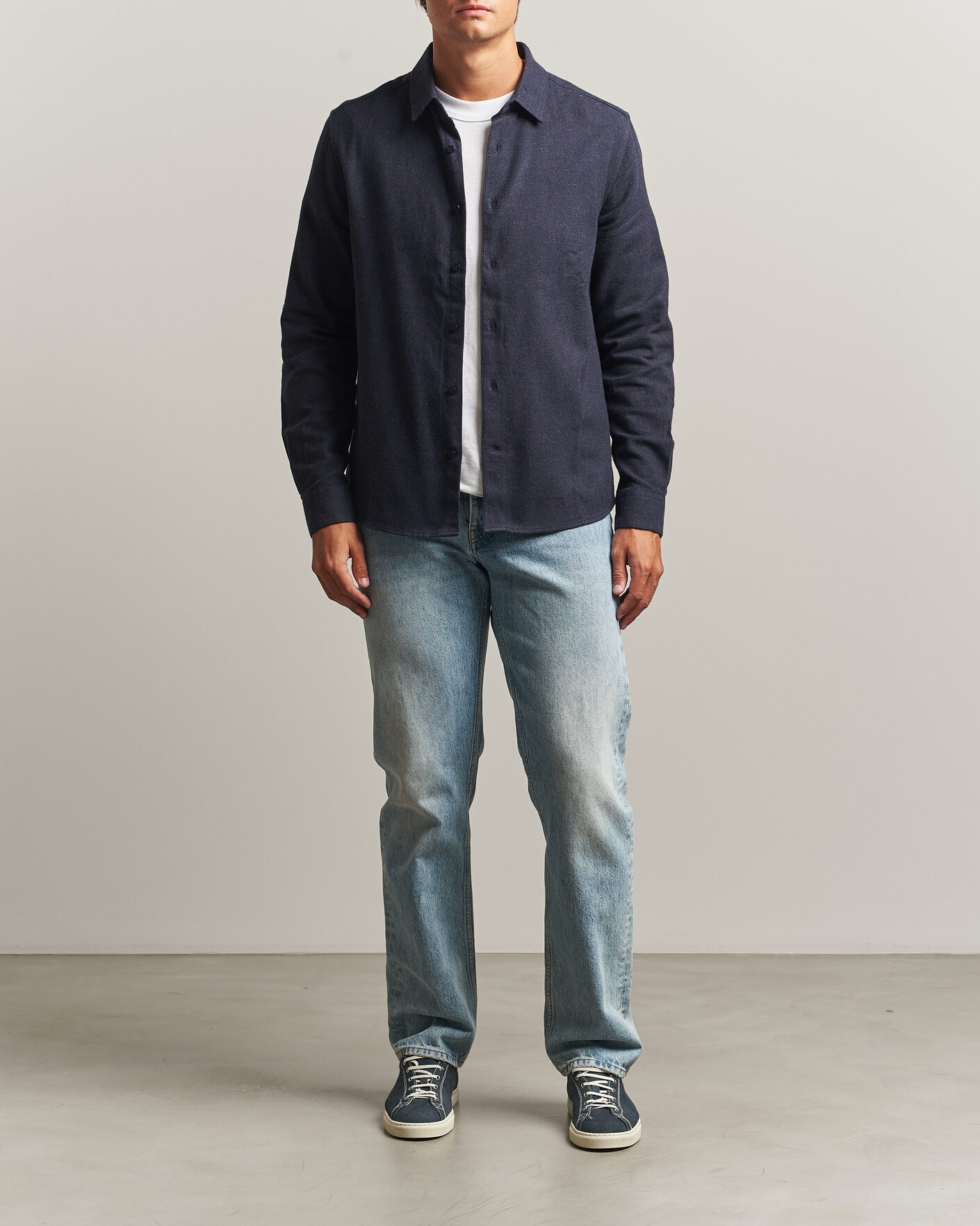Mies | Kauluspaidat | KnowledgeCotton Apparel | Regular Fit Melange Flannel Shirt Navy