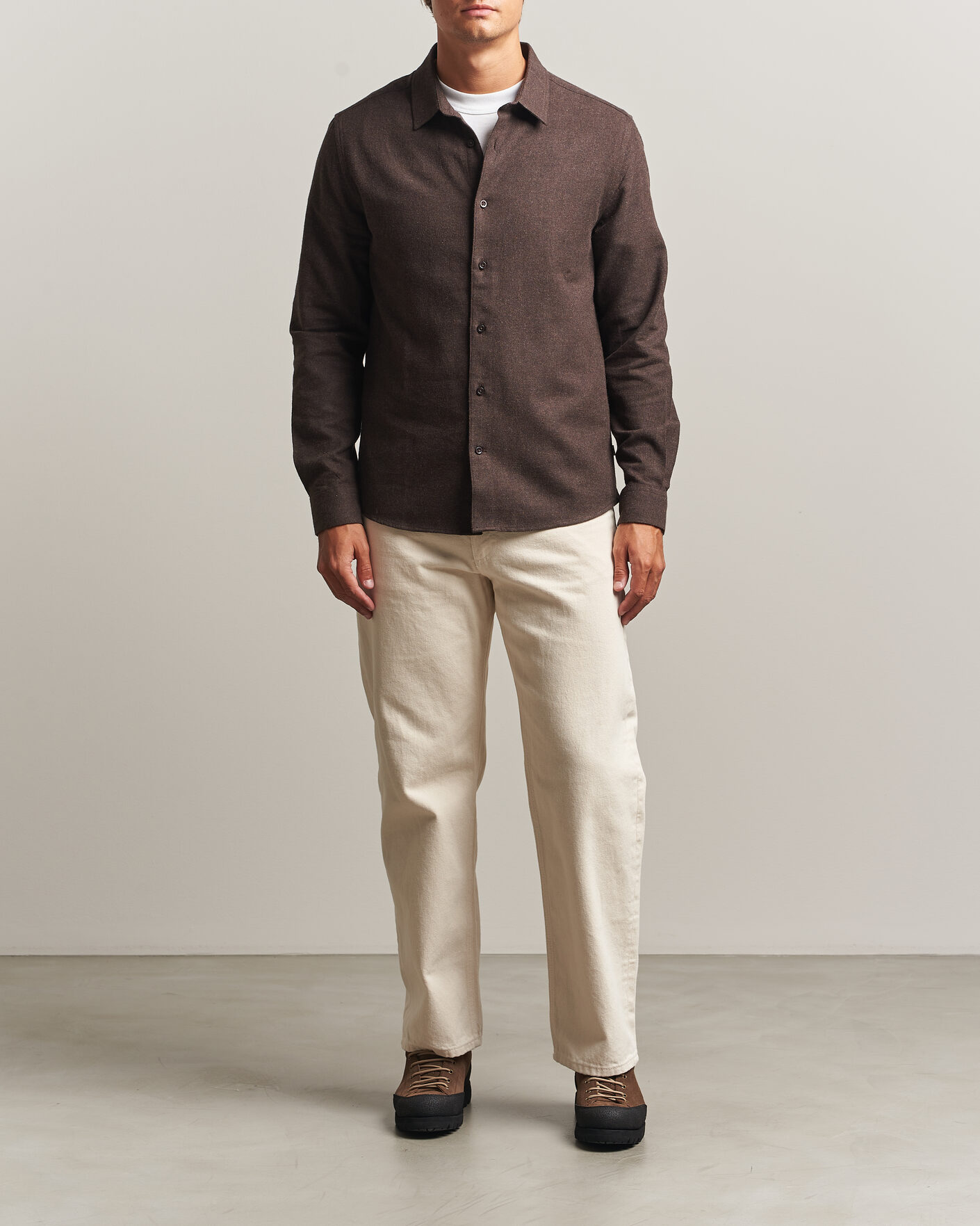 Mies | Kauluspaidat | KnowledgeCotton Apparel | Regular Fit Melange Flannel Shirt Chocolate