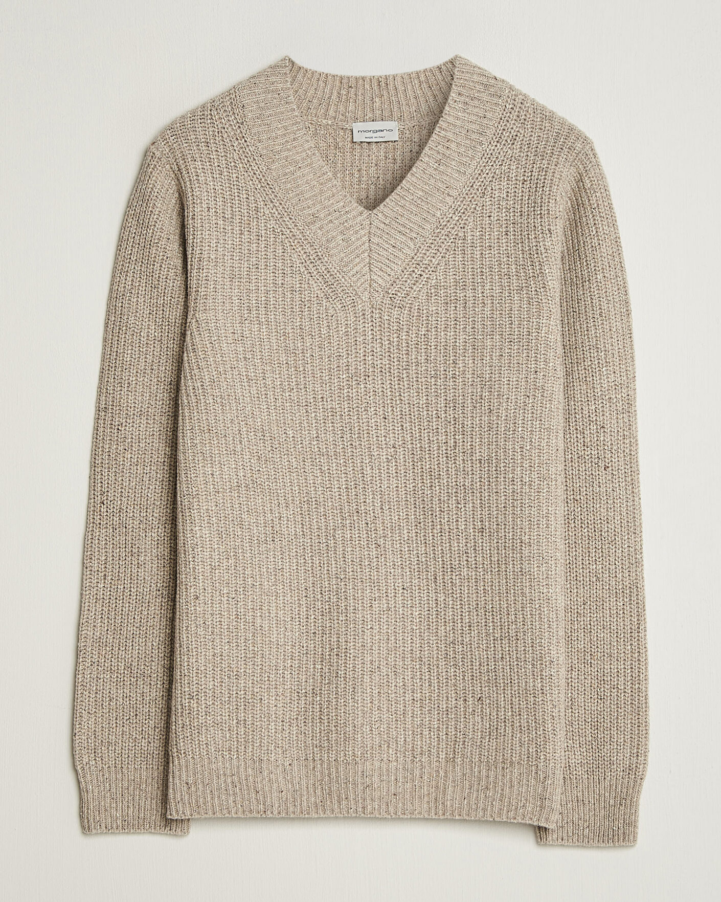 Mies | Puserot | Morgano | Fisherman Ribb Donegal Knitted V-Neck Beige