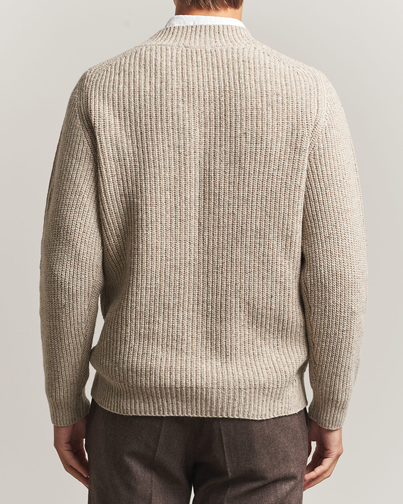 Mies | Puserot | Morgano | Fisherman Ribb Donegal Knitted V-Neck Beige