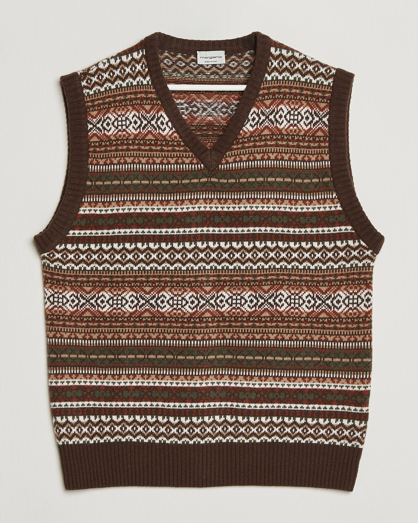 Mies | Puserot | Morgano | Wool/Cashmere Fair Isle Knitted Vest Brown