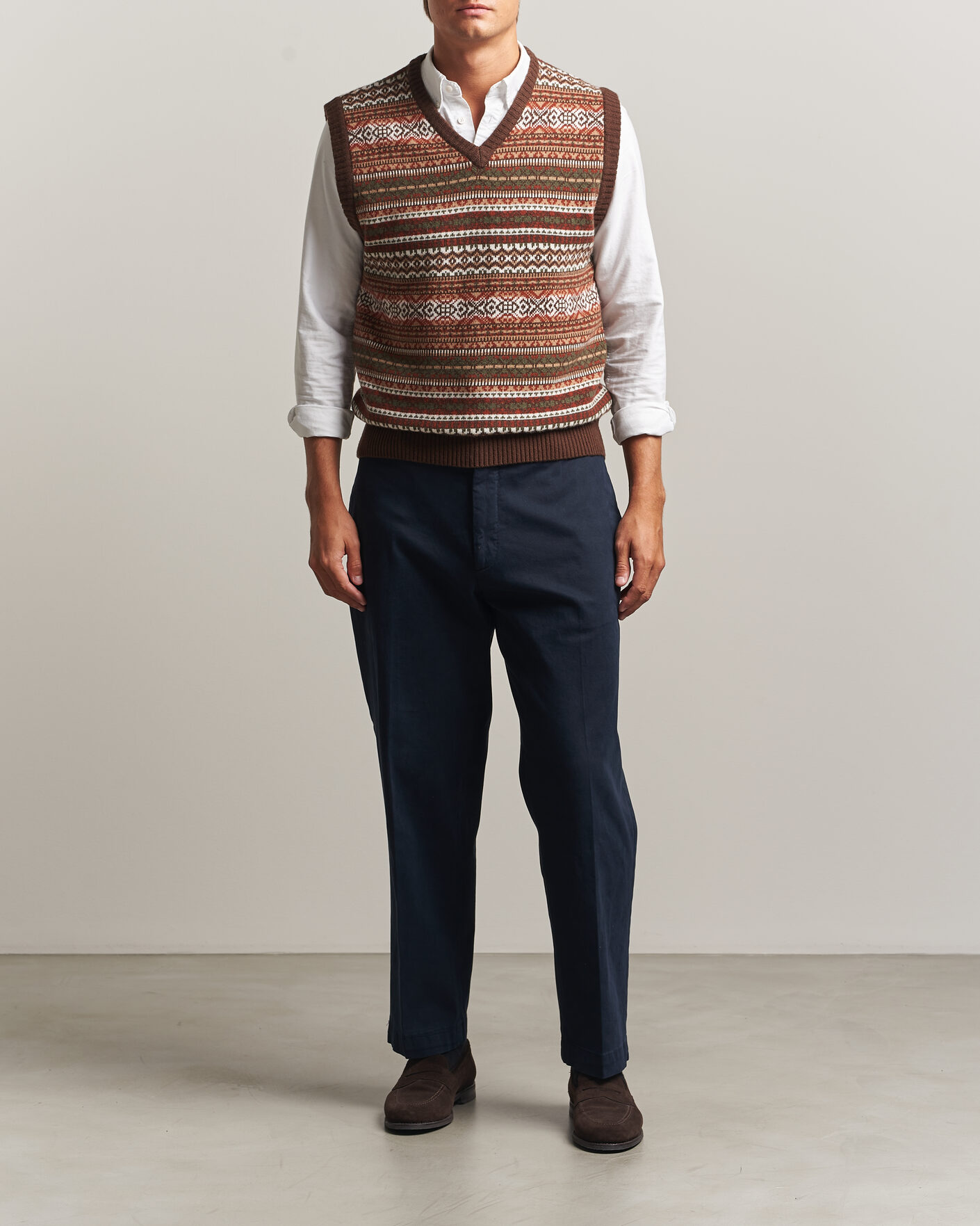 Mies | Puserot | Morgano | Wool/Cashmere Fair Isle Knitted Vest Brown
