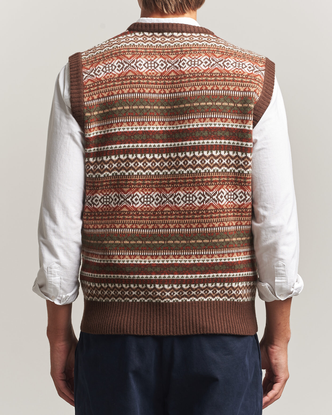 Mies | Puserot | Morgano | Wool/Cashmere Fair Isle Knitted Vest Brown