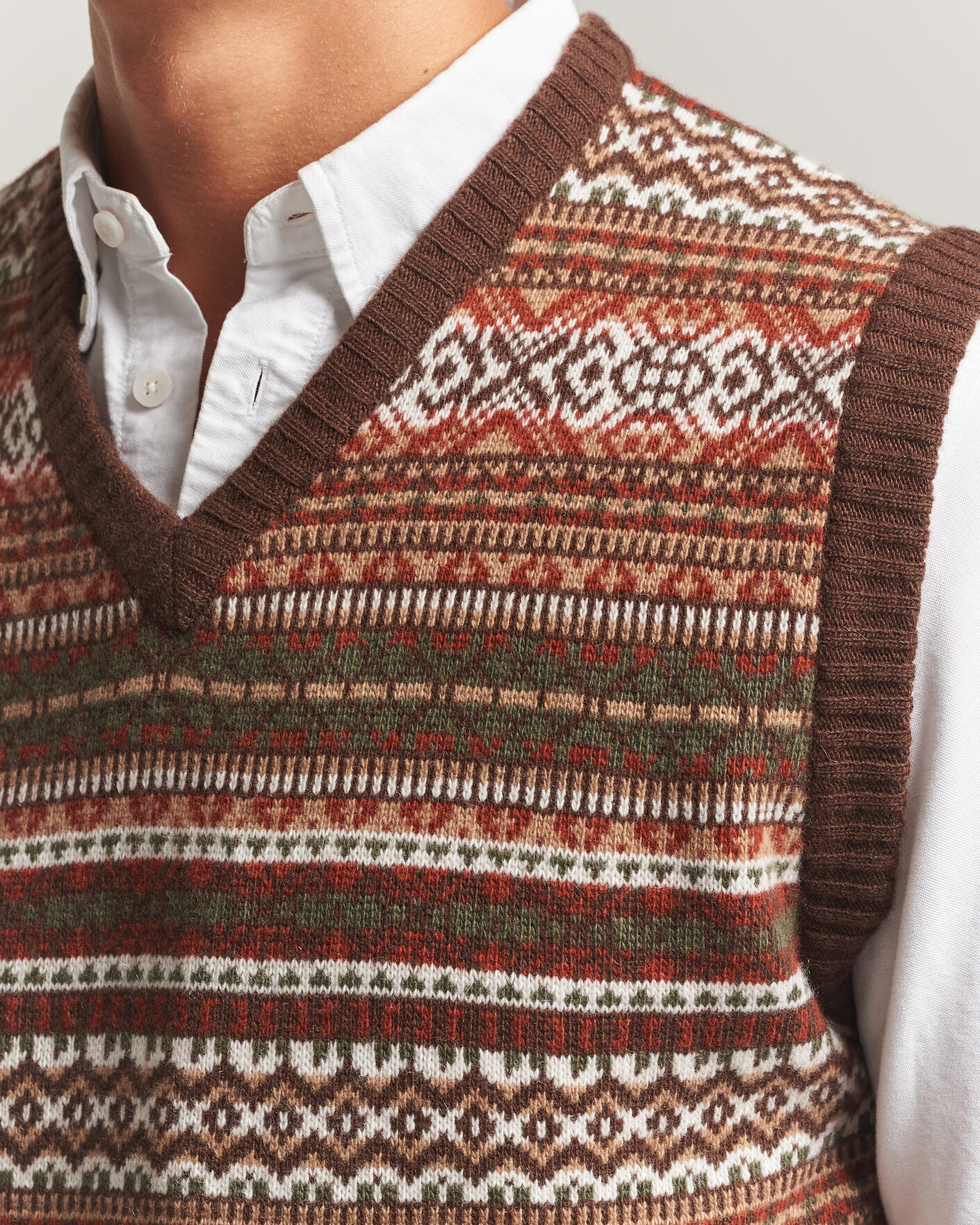Mies | Puserot | Morgano | Wool/Cashmere Fair Isle Knitted Vest Brown