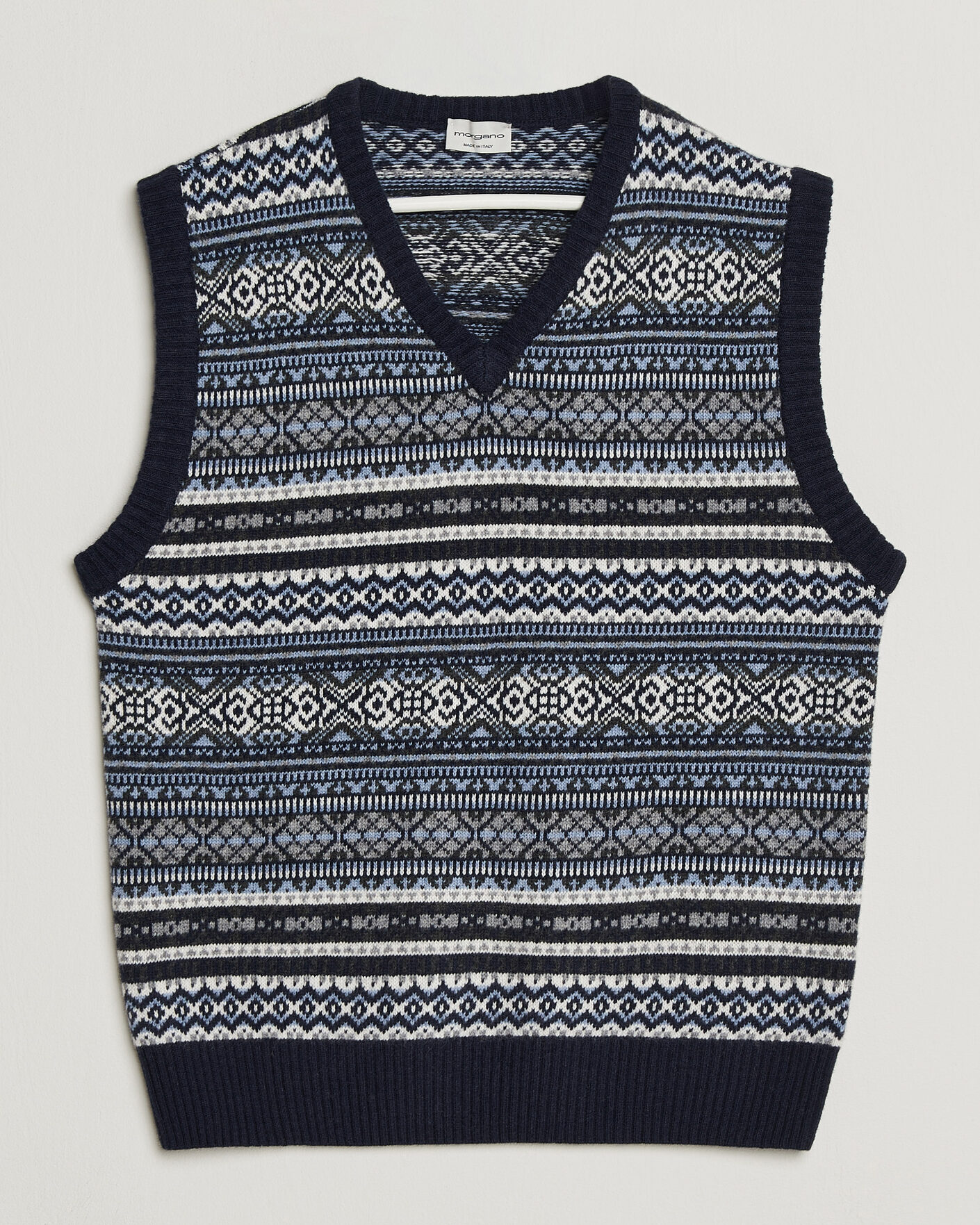 Mies | Puserot | Morgano | Wool/Cashmere Fair Isle Knitted Vest Navy