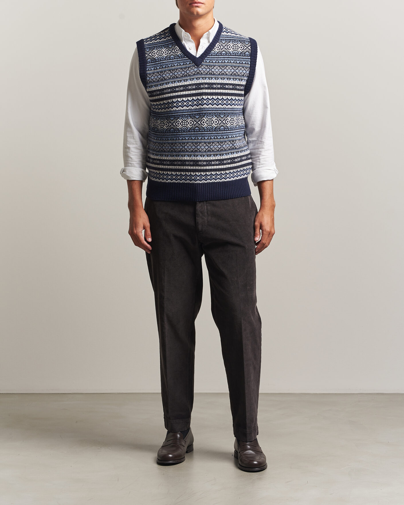 Mies | Puserot | Morgano | Wool/Cashmere Fair Isle Knitted Vest Navy