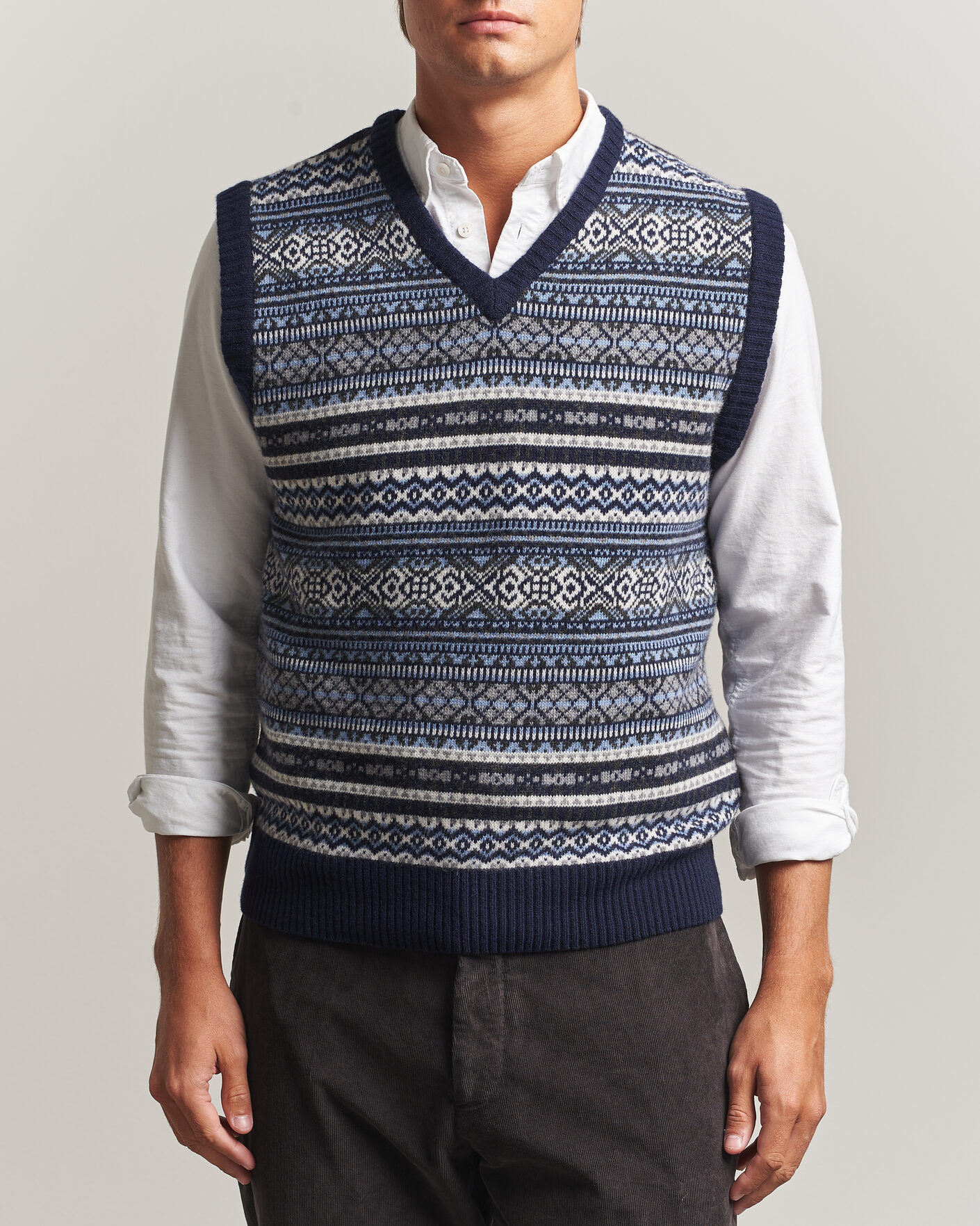 Mies | Puserot | Morgano | Wool/Cashmere Fair Isle Knitted Vest Navy