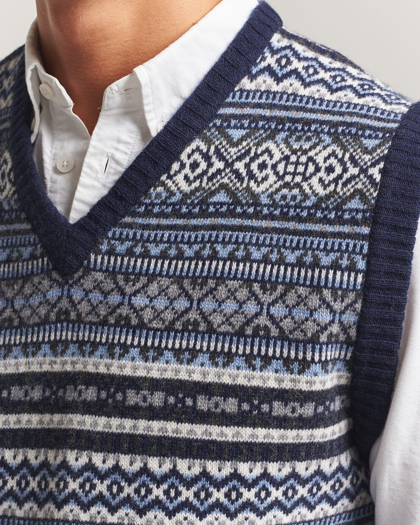 Mies | Puserot | Morgano | Wool/Cashmere Fair Isle Knitted Vest Navy