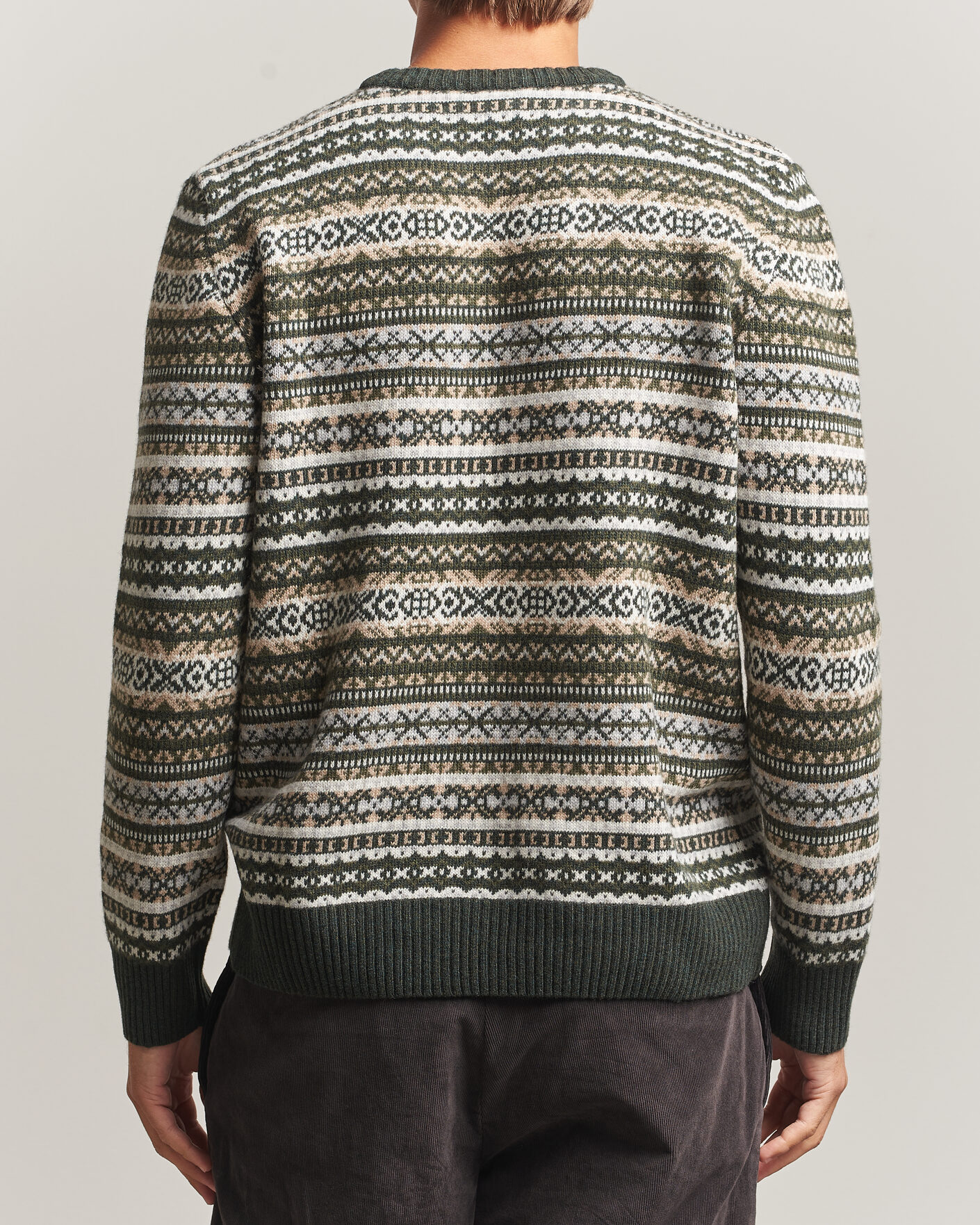 Mies | Puserot | Morgano | Wool/Cashmere Fair Isle Knitted Crewneck Green