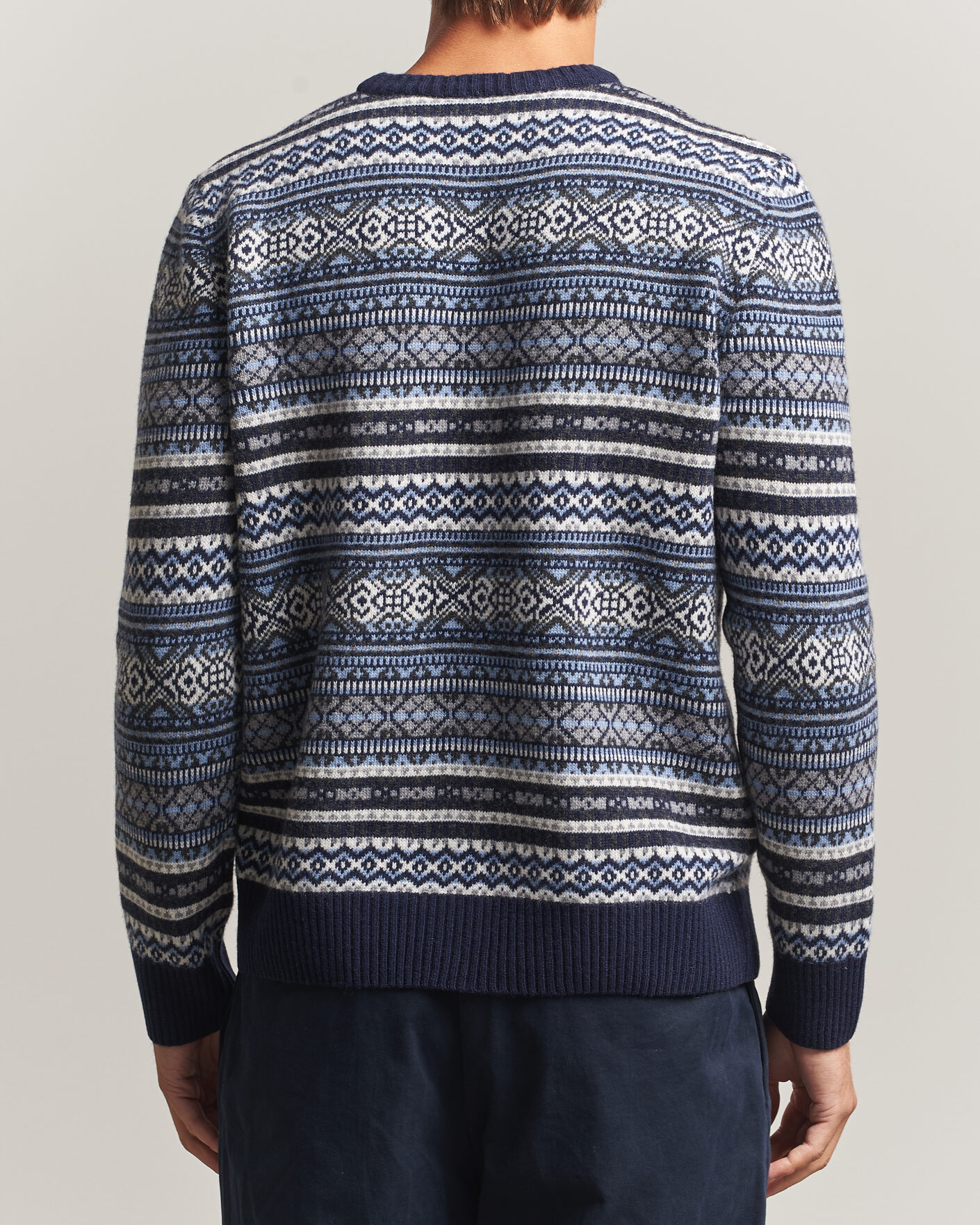 Mies | Puserot | Morgano | Wool/Cashmere Fair Isle Knitted Crewneck Navy
