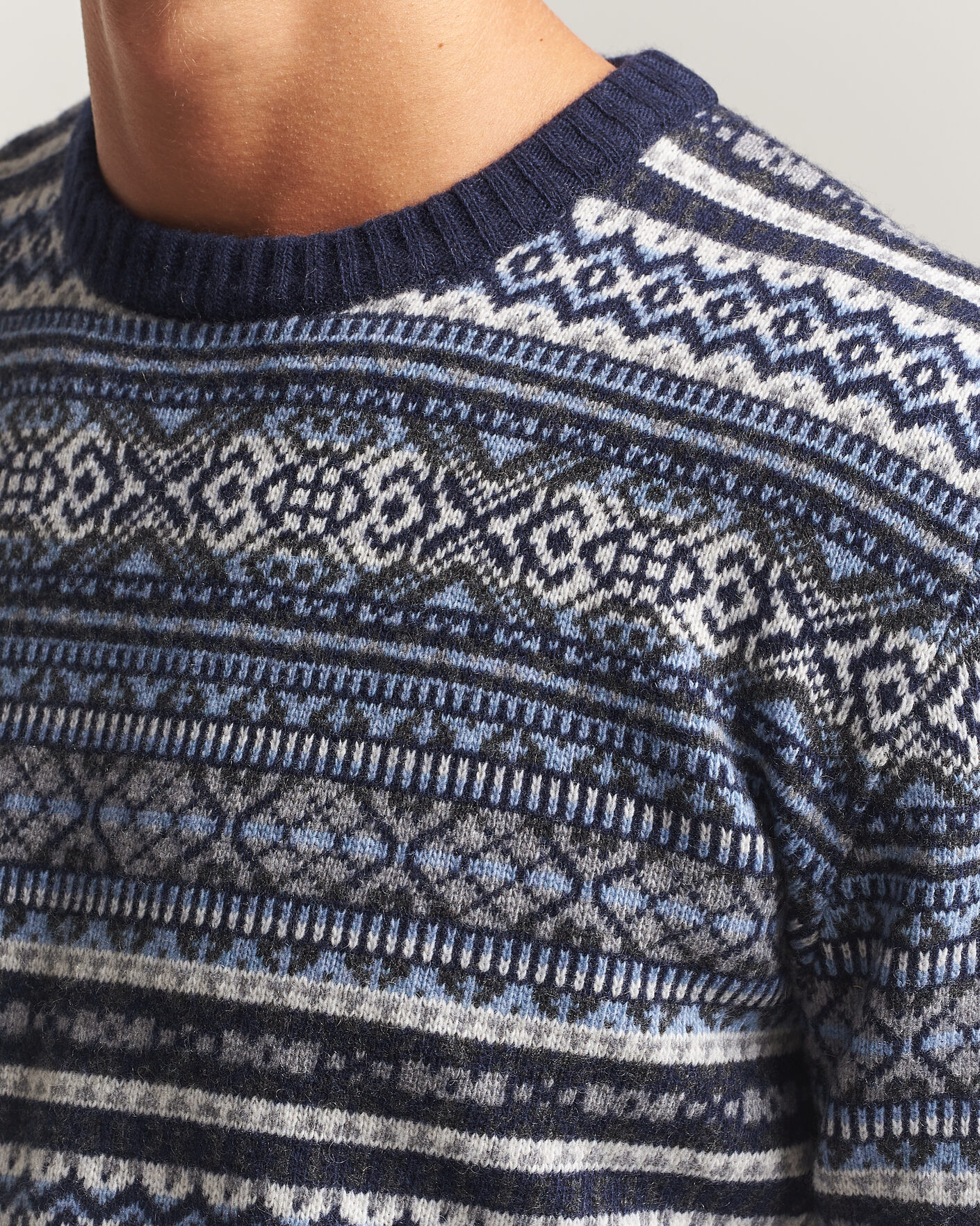Mies | Puserot | Morgano | Wool/Cashmere Fair Isle Knitted Crewneck Navy