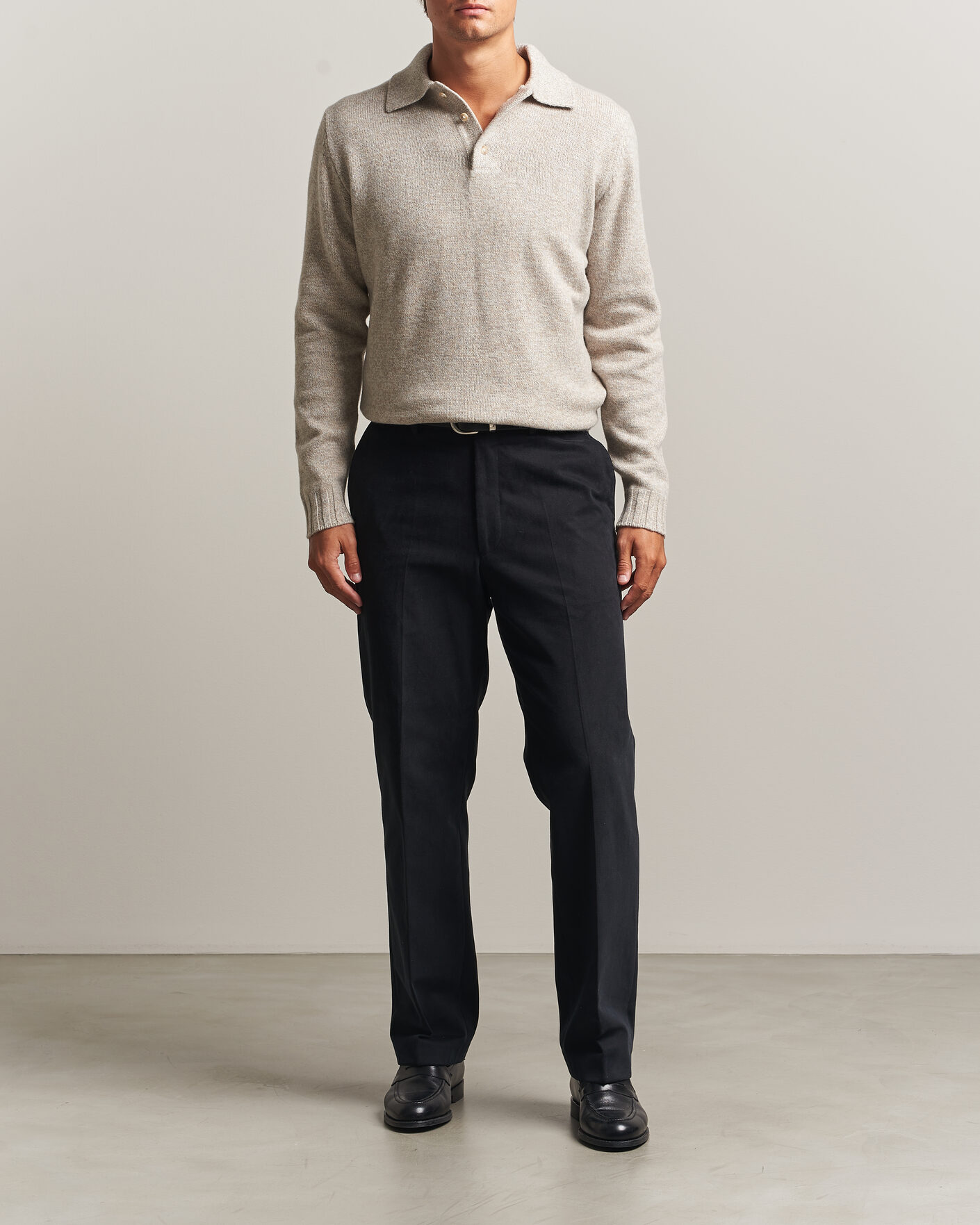 Mies | Puserot | Morgano | Wool/Cashmere Knitted Polo Beige