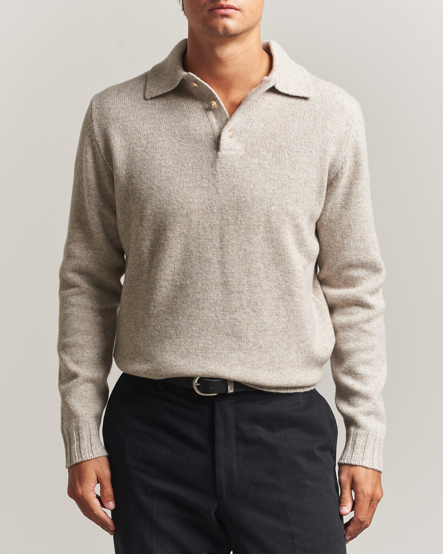 Mies | Puserot | Morgano | Wool/Cashmere Knitted Polo Beige
