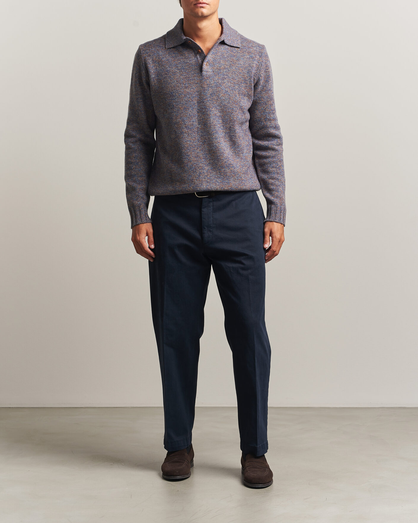 Mies | Puserot | Morgano | Wool/Cashmere Knitted Polo Blue