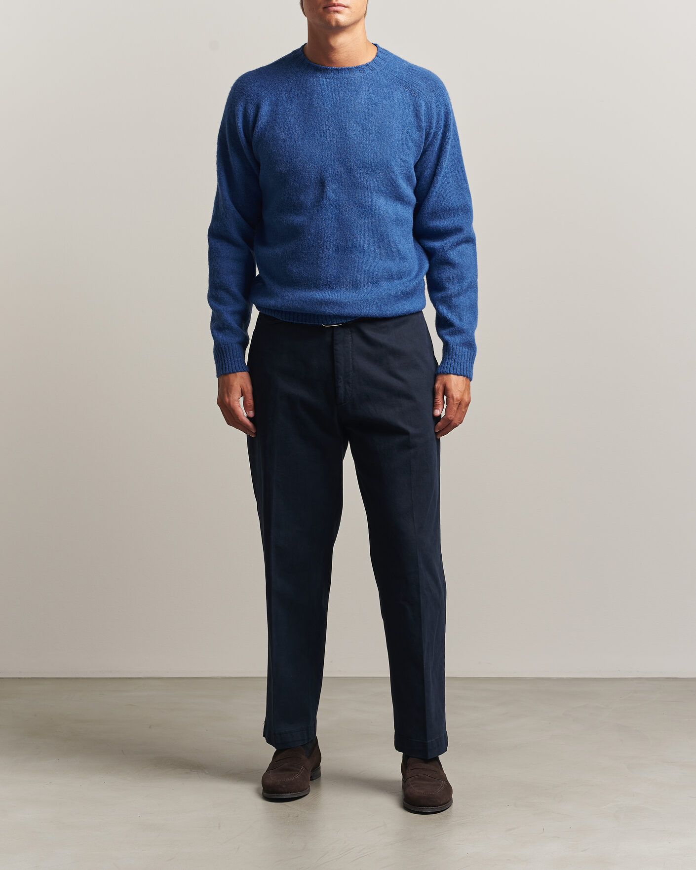Mies | Puserot | Morgano | Brushed Wool Crewneck High Blue
