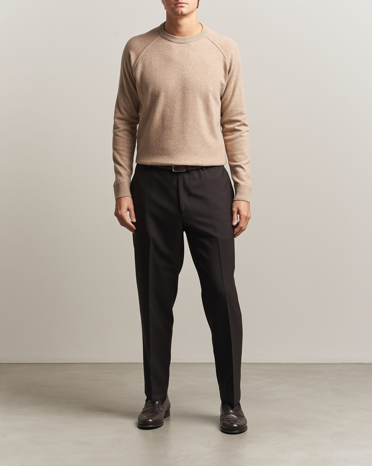 Mies | Puserot | Morgano | Wool/Cashmere Raglan Crew Beige