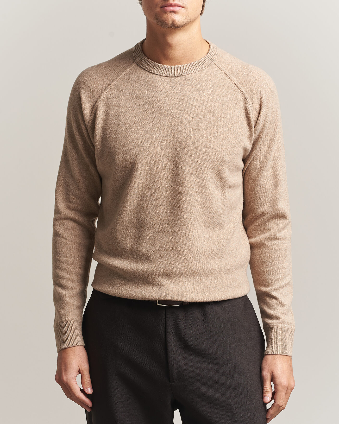 Mies | Puserot | Morgano | Wool/Cashmere Raglan Crew Beige